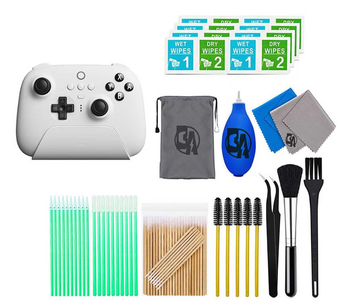 8BitDo - Ultimate Bluetooth Controller for Nintento Switch and Windows PCs with Dock - White With Cleaning Manual Kit Bolt Axtion Bundle Like New