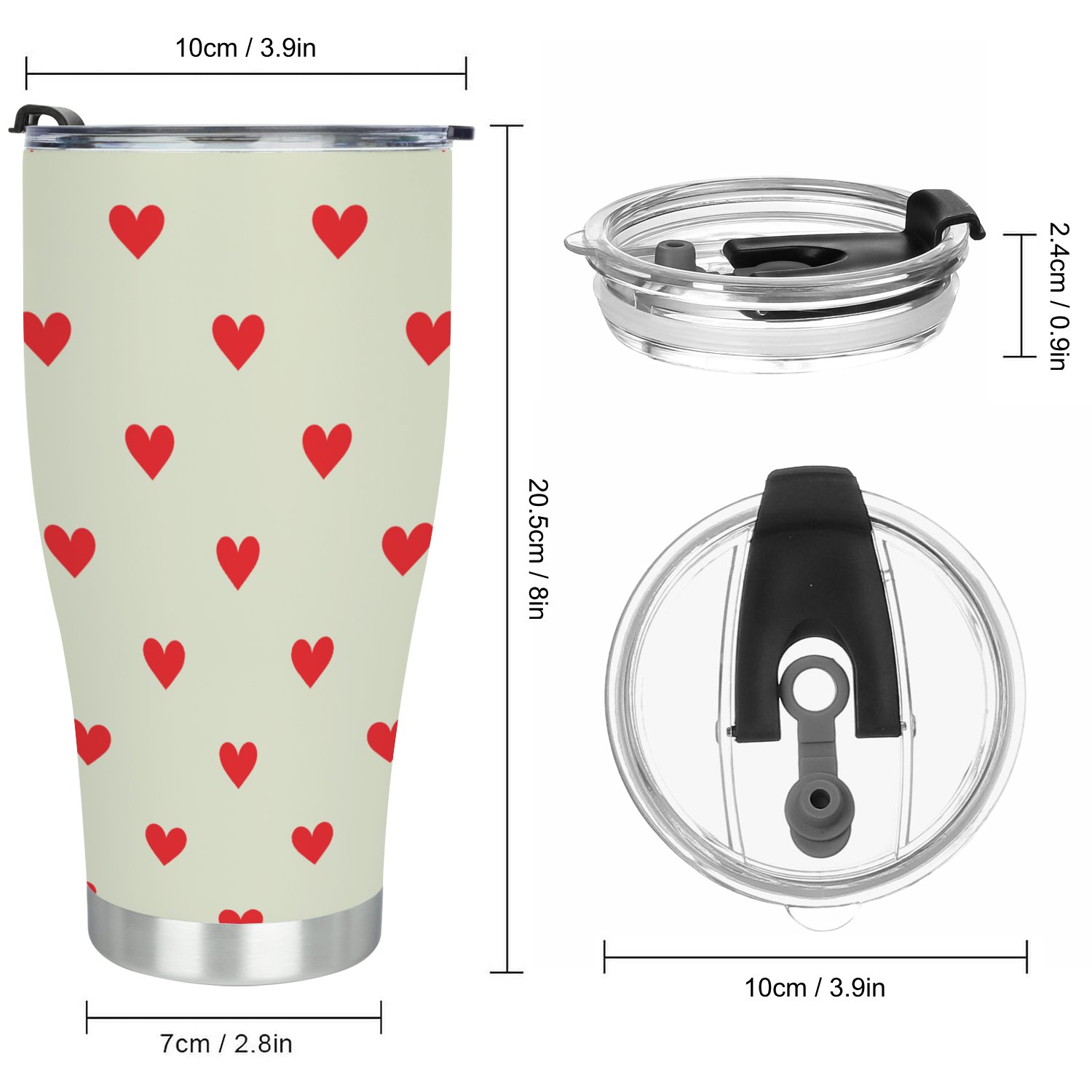 Hidove Stainless Steel Tumbler, Hearts Seamless Pattern 30oz Leak Proof & Stainless Steel Bottle for Hot & Cold Drinks - Coffee Travel Mug, Water Metal Canteen, Thermal Cup