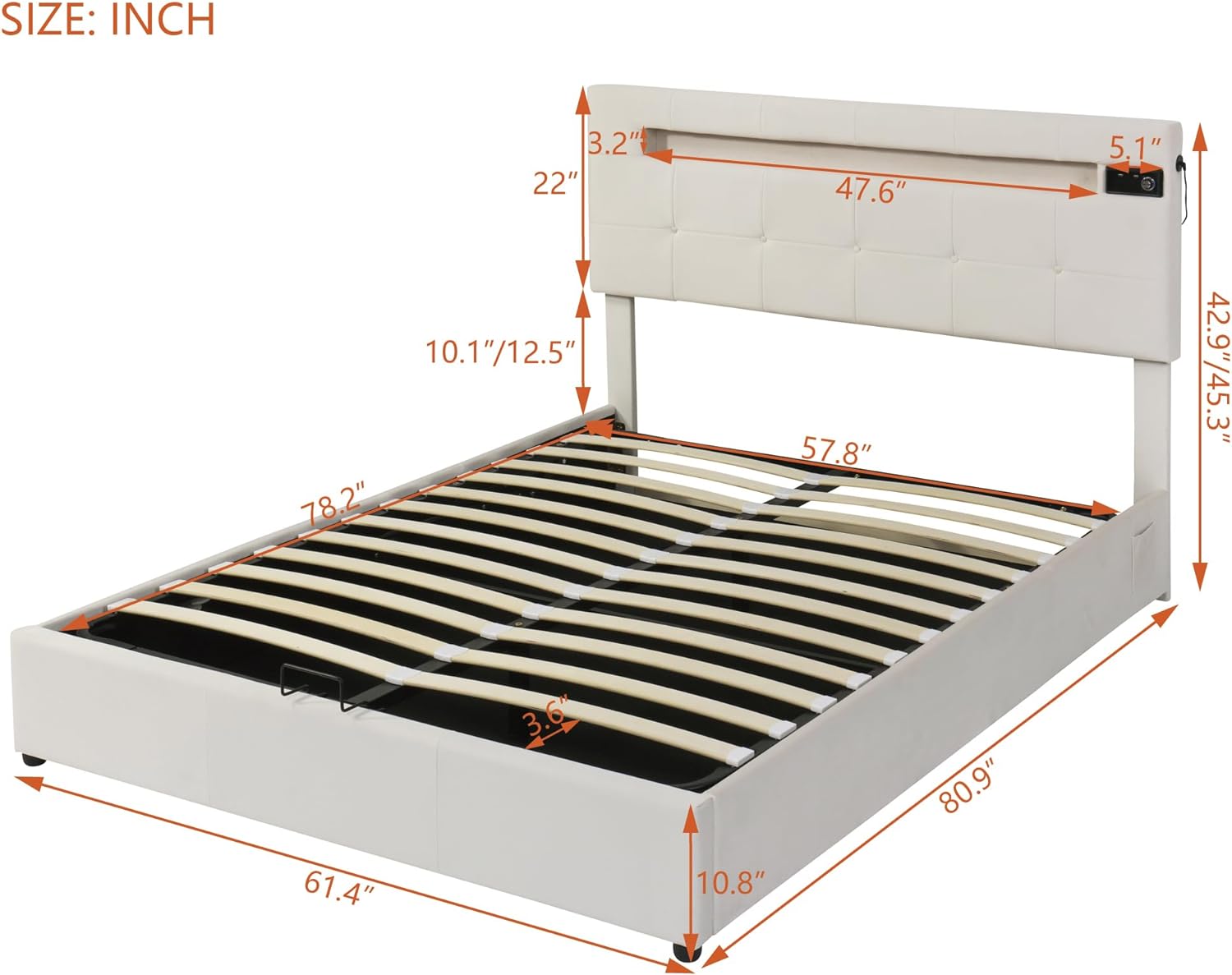 Upholstered Queen Size Platform Bed With Storage, Queen Lift-Up Storage Bed With LED Light Headboard, Bluetooth Player And USB Charging Station For Teens Adults,Velvet, Beige