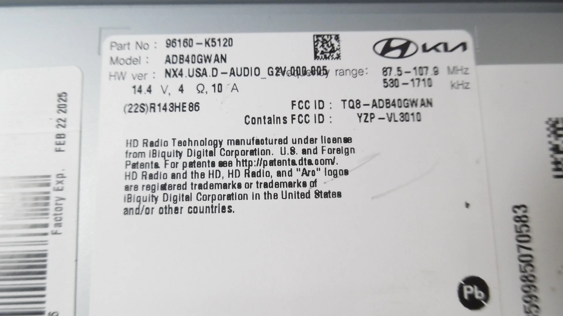 Pre-Owned 2024 Hyundai Santa Cruz Radio Media Receiver w/ Satellite 96160-K5120 OEM (Good)