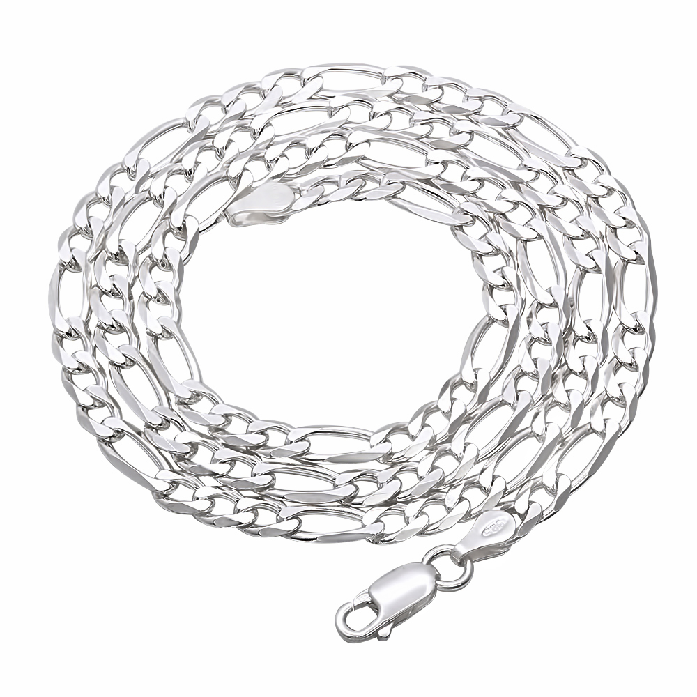 4.9mm Solid .925 Sterling Silver Flat Figaro Chain Necklace, 26 inches