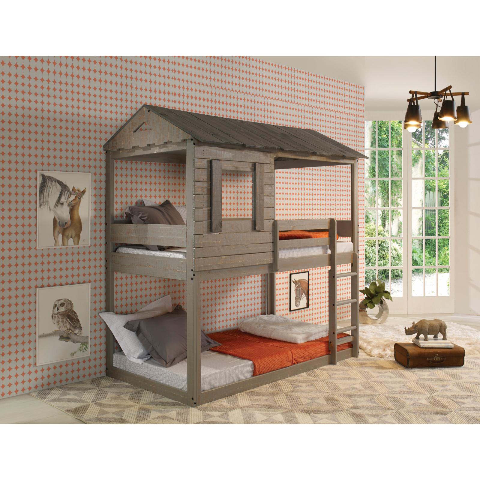 Acme Furniture Darlene Farmhouse Wood Twin over Twin Bunk Bed in Rustic White