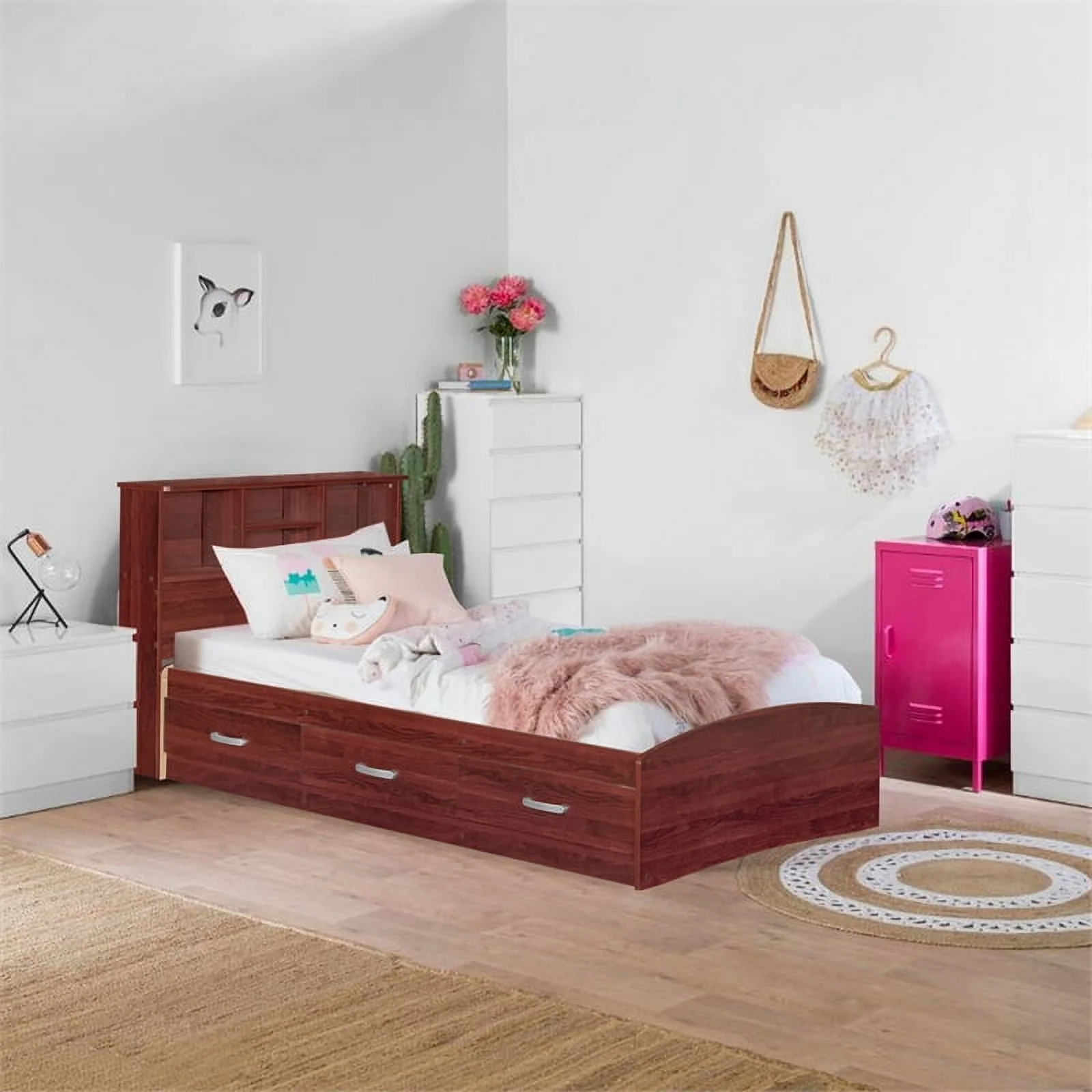 Home Square 3-Piece Set with Twin Bed 4-Drawer Dresser with Lock and Nightstand