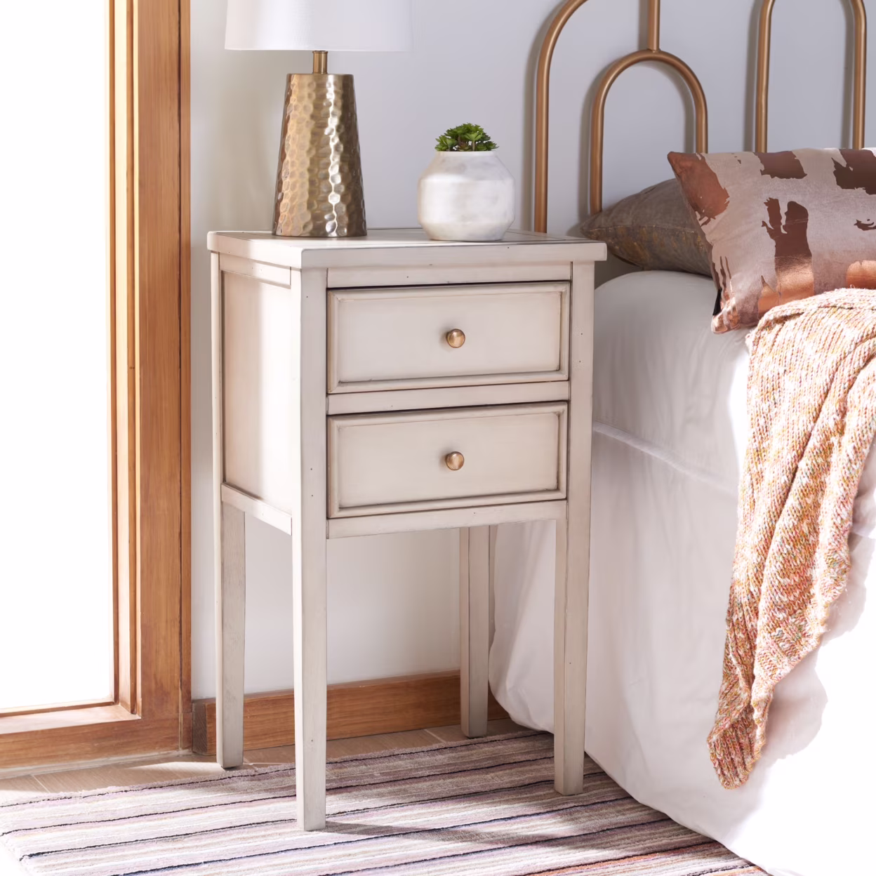 SAFAVIEH Toby Nightstand With Storage Drawers White Birch