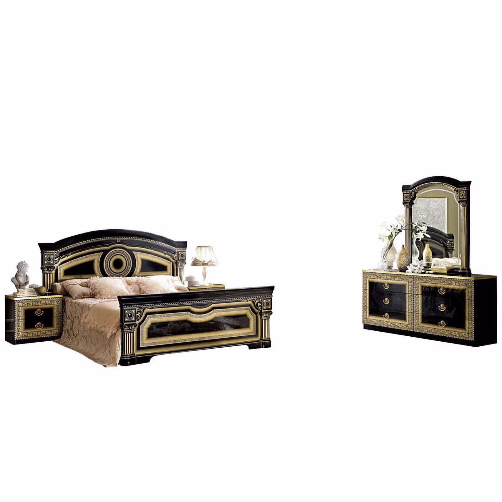 Aida Italian Bedroom Set in Black & Gold, Queen Size