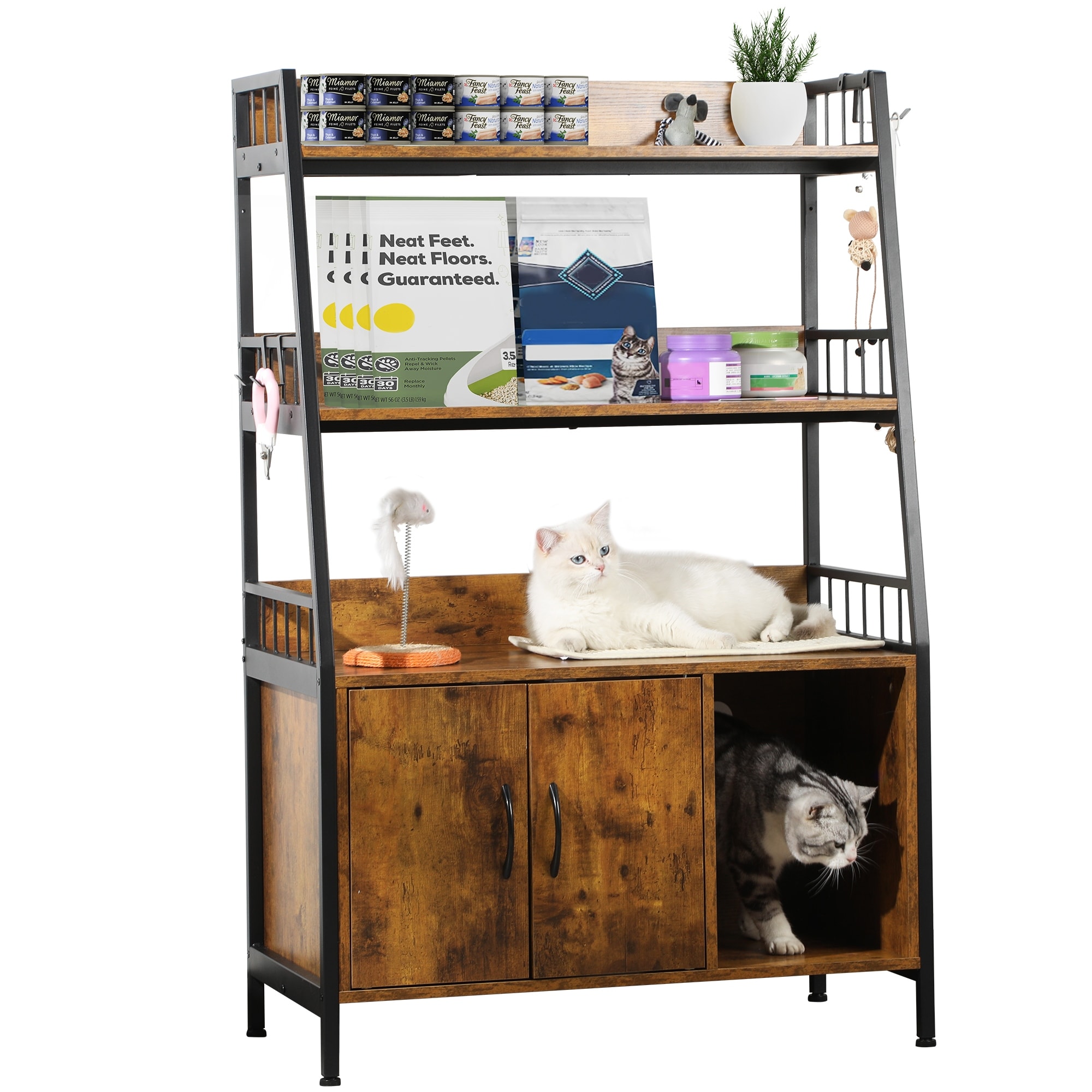 Warranty Company Moasis Furniture-style Cat Litter Box Enclosure with Cabinet, Shelves