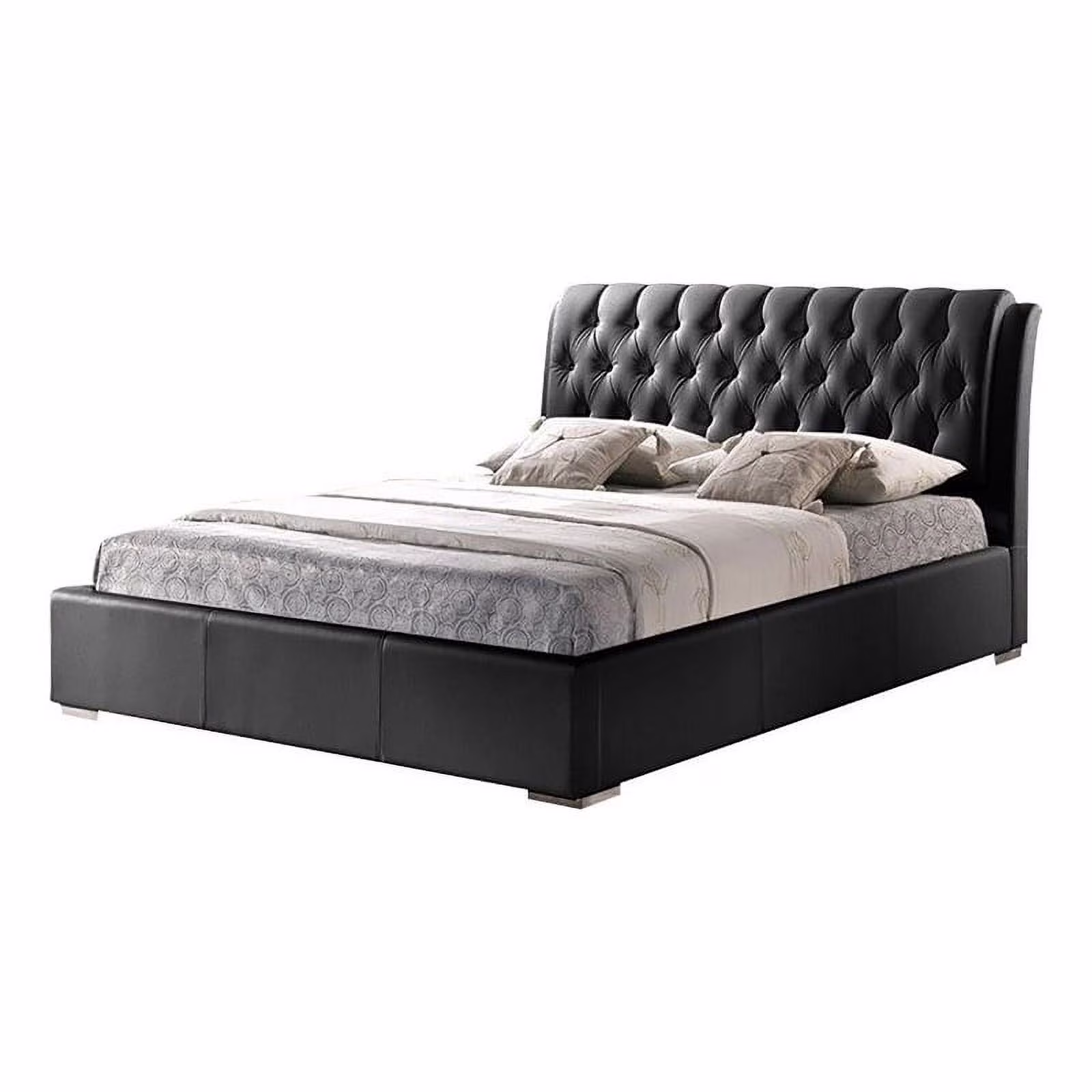 Atlin Designs Modern Faux Leather Tufted Queen Platform Bed in Black