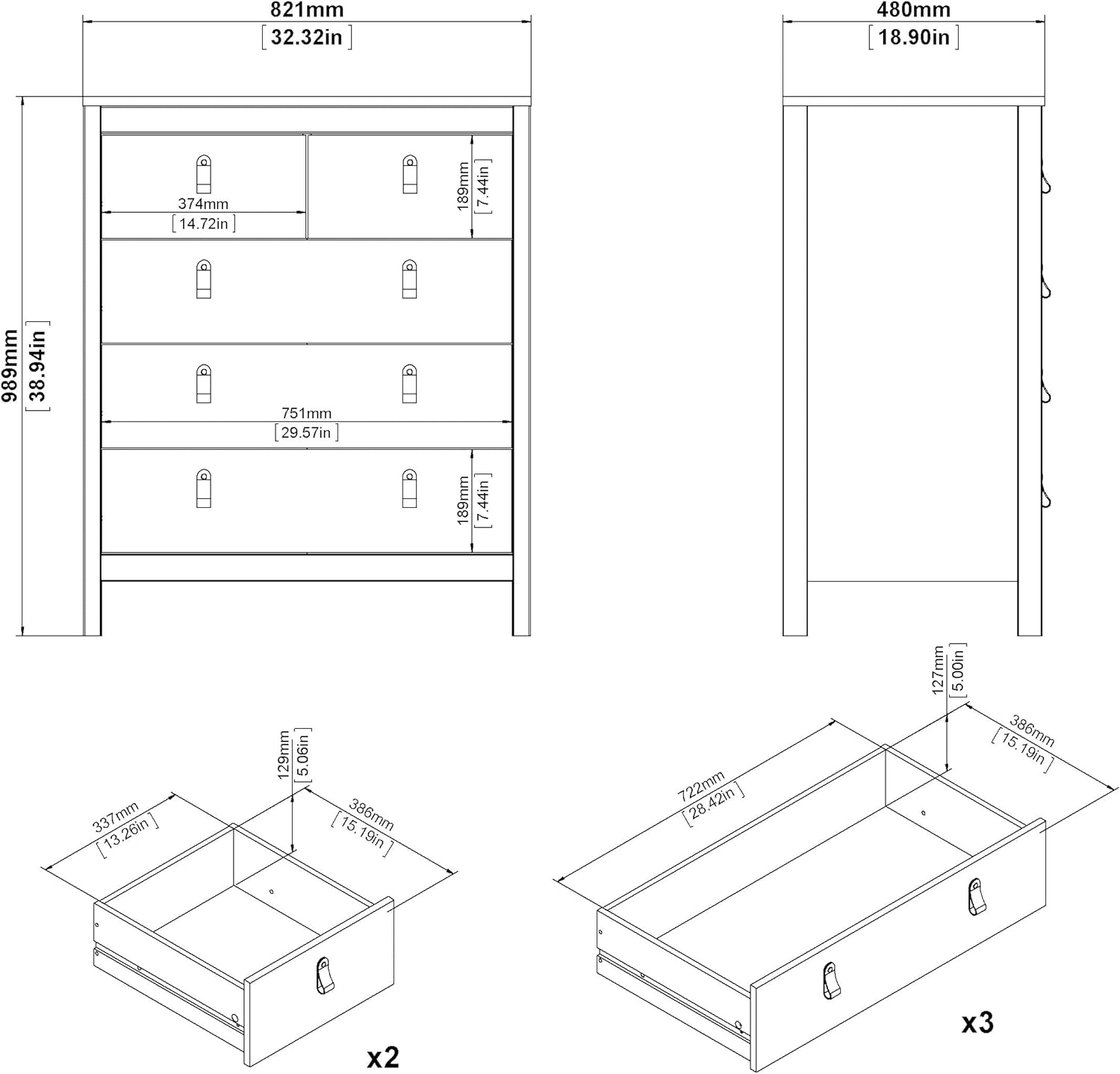 5 Drawer Chest, White