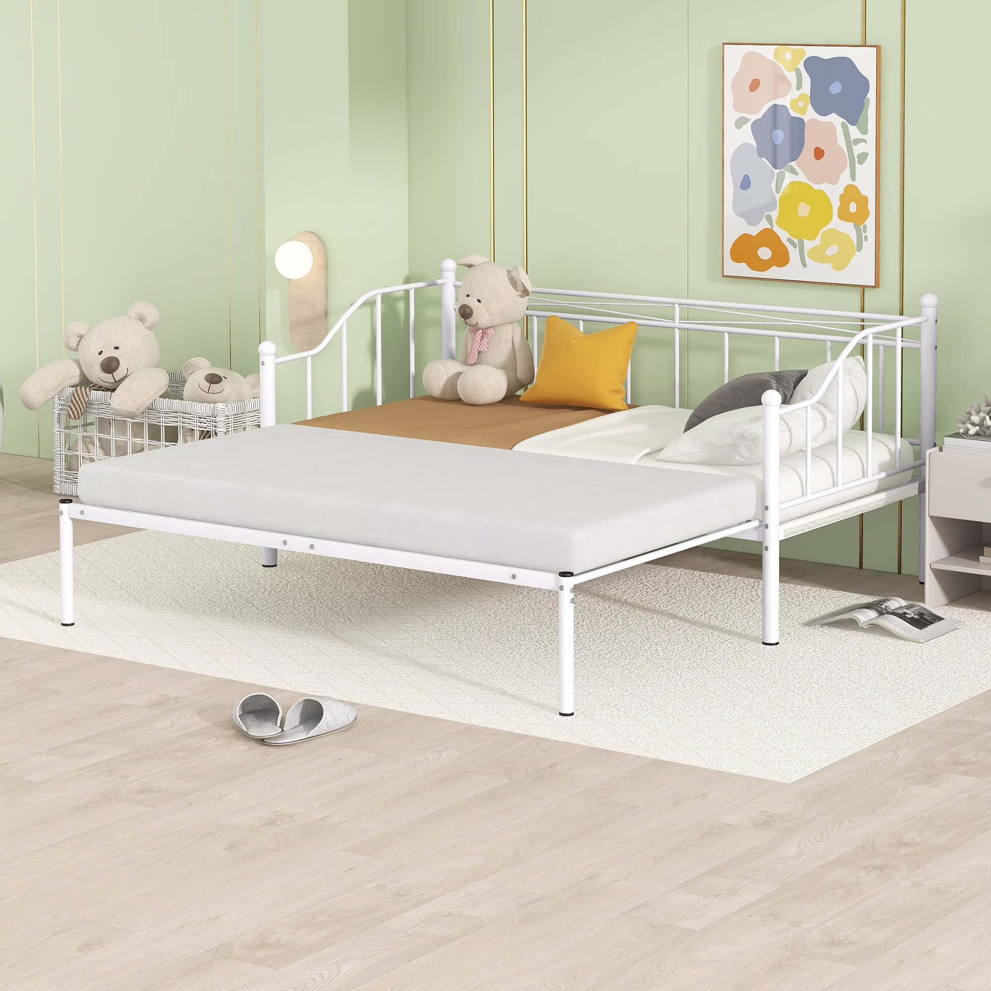Alison Twin Size Metal Daybed with Trundle - White