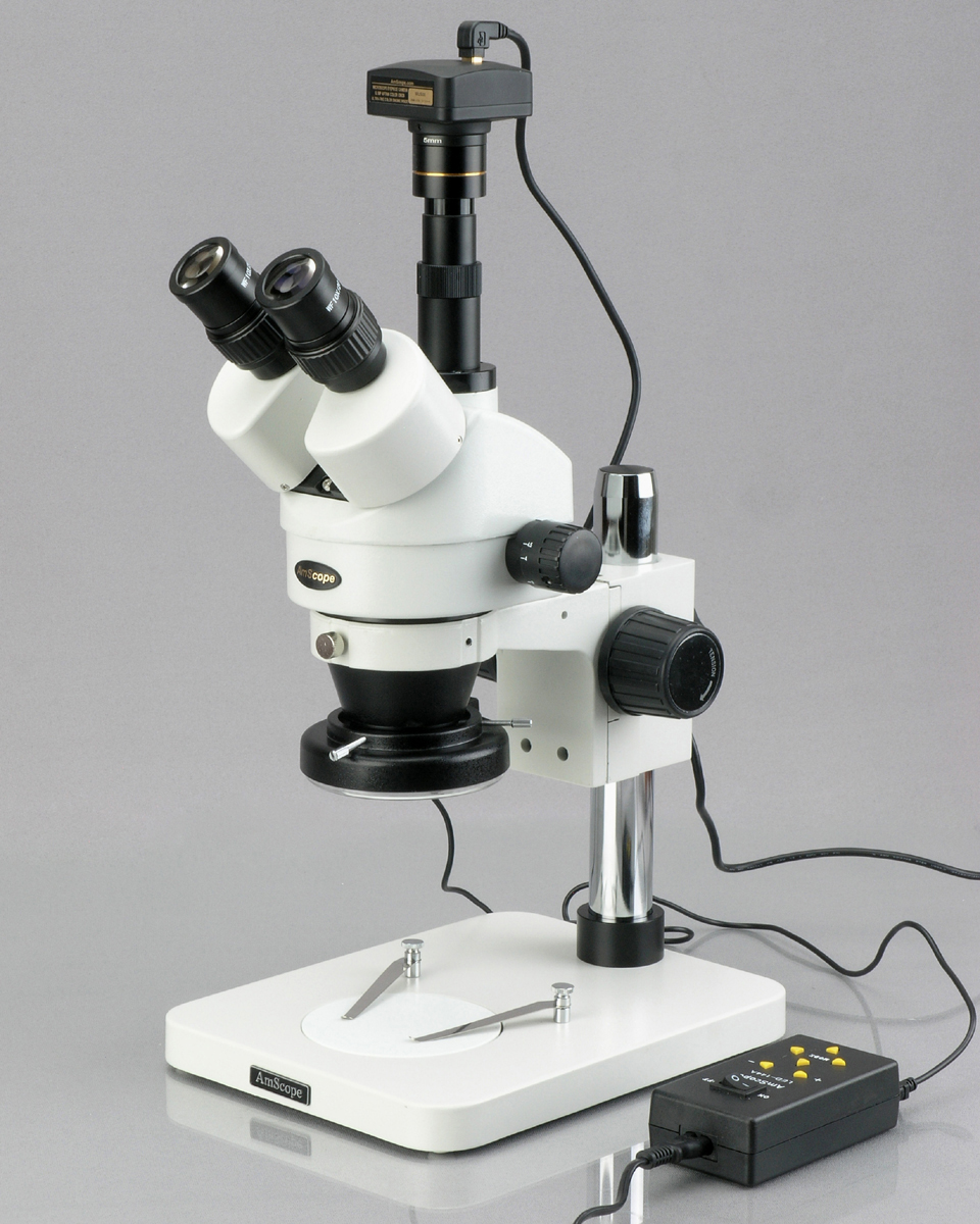 AmScope 7X-45X Trinocular Inspection Zoom Stereo Microscope with 144-LED 4-Zone Light New