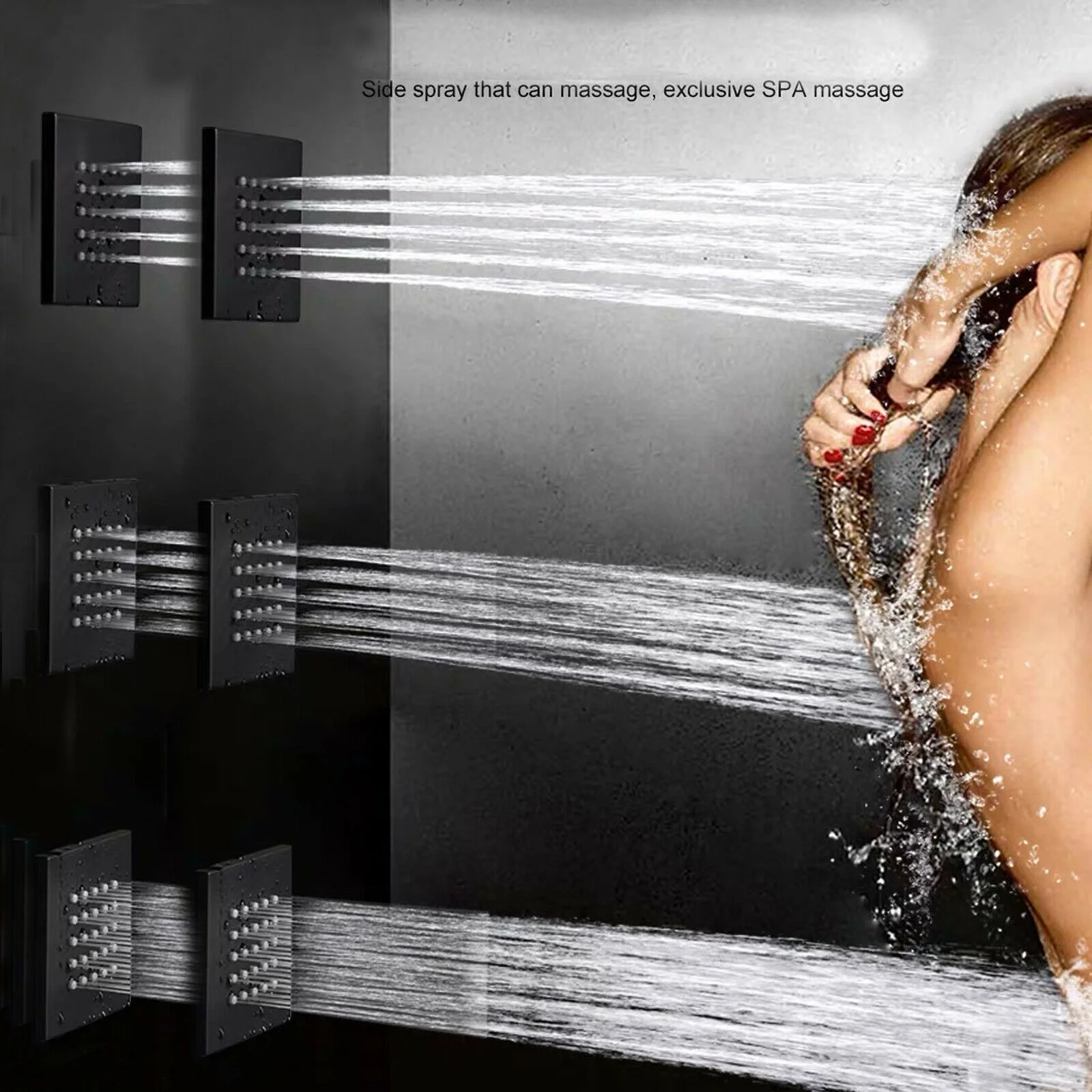 Zovajonia Shower System Matte Black 16 Inches LED Shower Faucet Set,   Rain Shower Head with Handheld Spray laundry jet system Bathroom Wall Mount Shower Fixtures