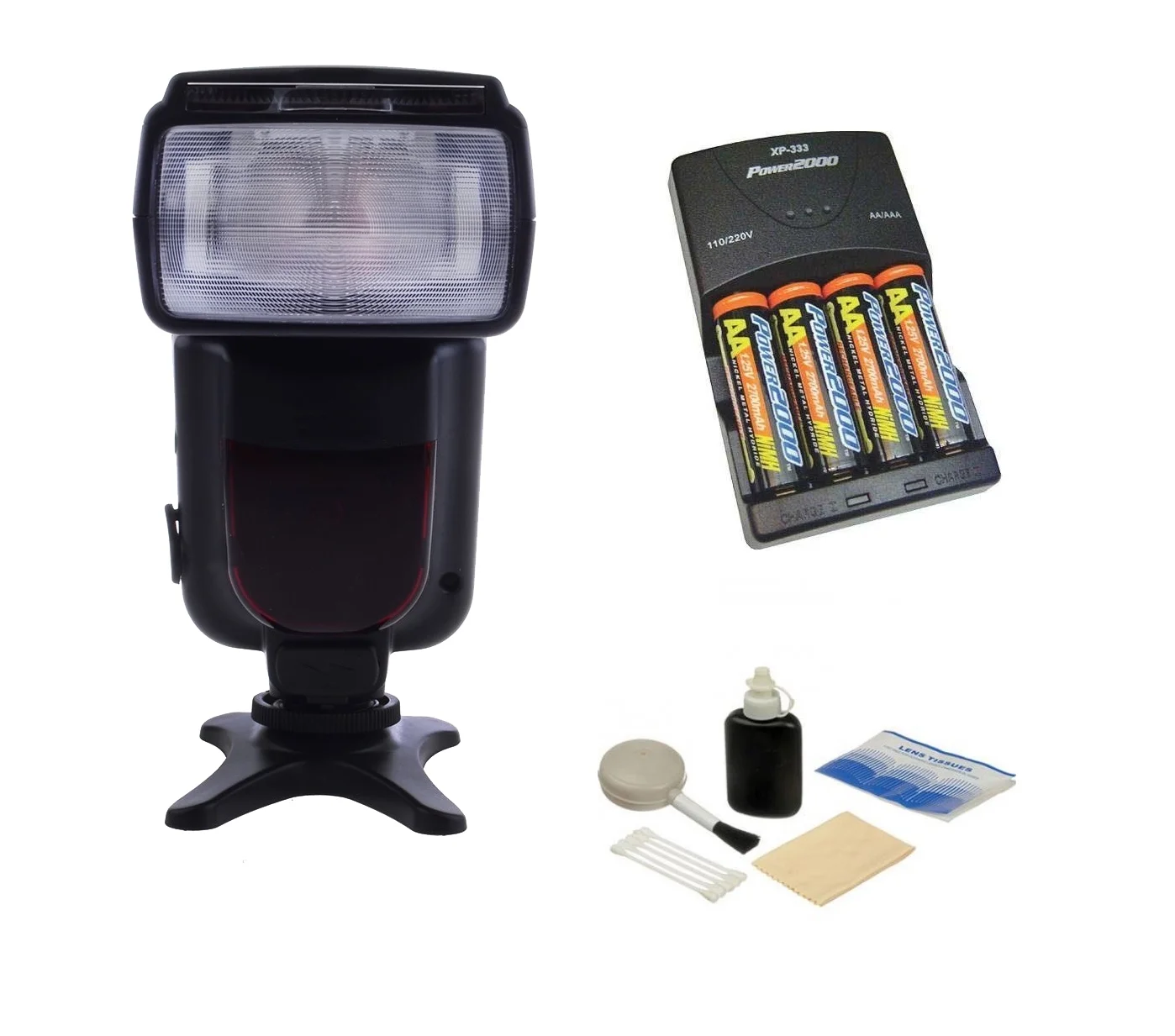 Canon EOS 1Ds Mark III Bounce, Zoom & Swivel Head Flash + High Powered AC Rapid Charger With 4AA 2900 Mah Batteries + Nwv Direct 5 Piece Cleaning Kit