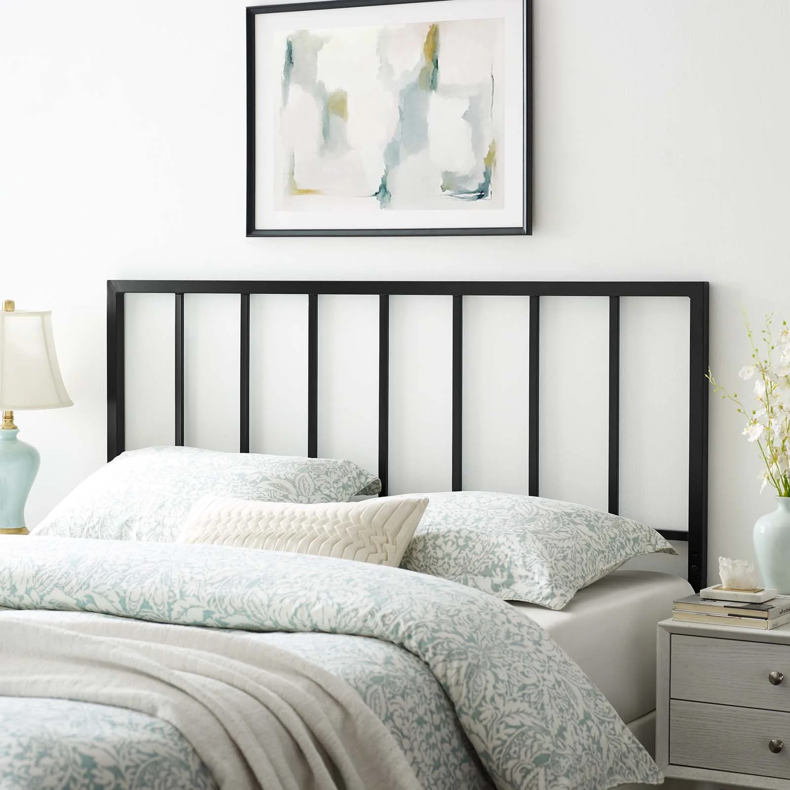 Headboard, King Size, Metal Steel, Black, Modern Contemporary Urban Design, Bedroom Master Guest Suite