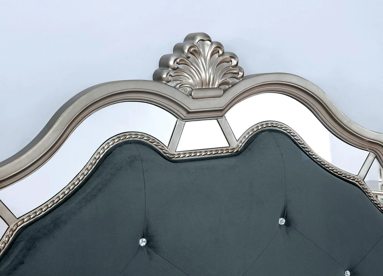 Glam Silver Solid Wood Queen Bedroom Set 7pcs FOA CM7194 Azha