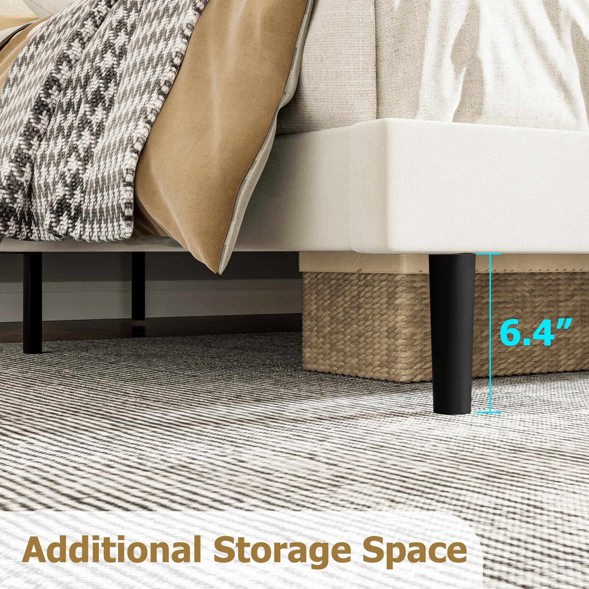 Wingback Velvet Upholstered Platform Bed Frame King