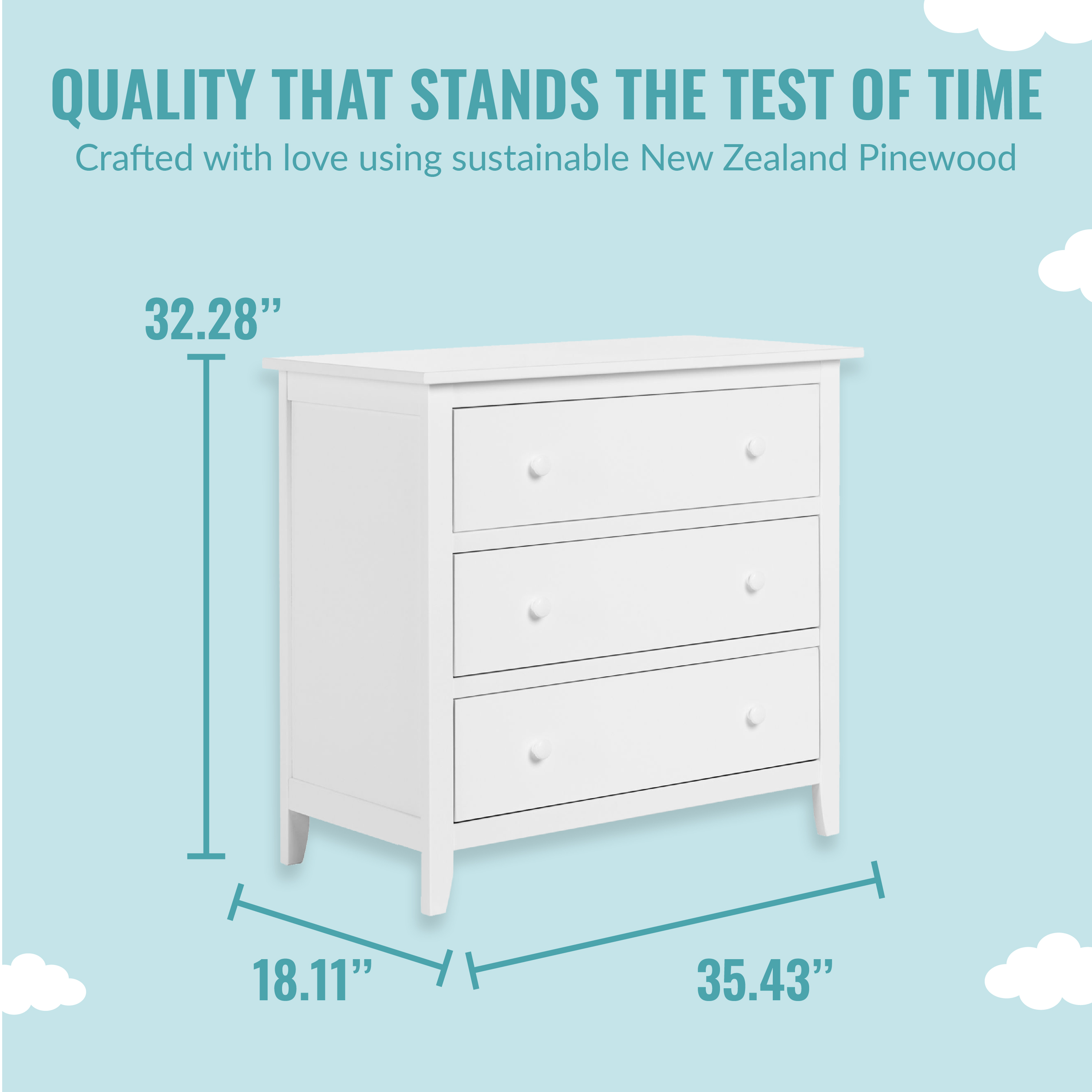 Dream On Me Universal 3 Drawer Chest, White