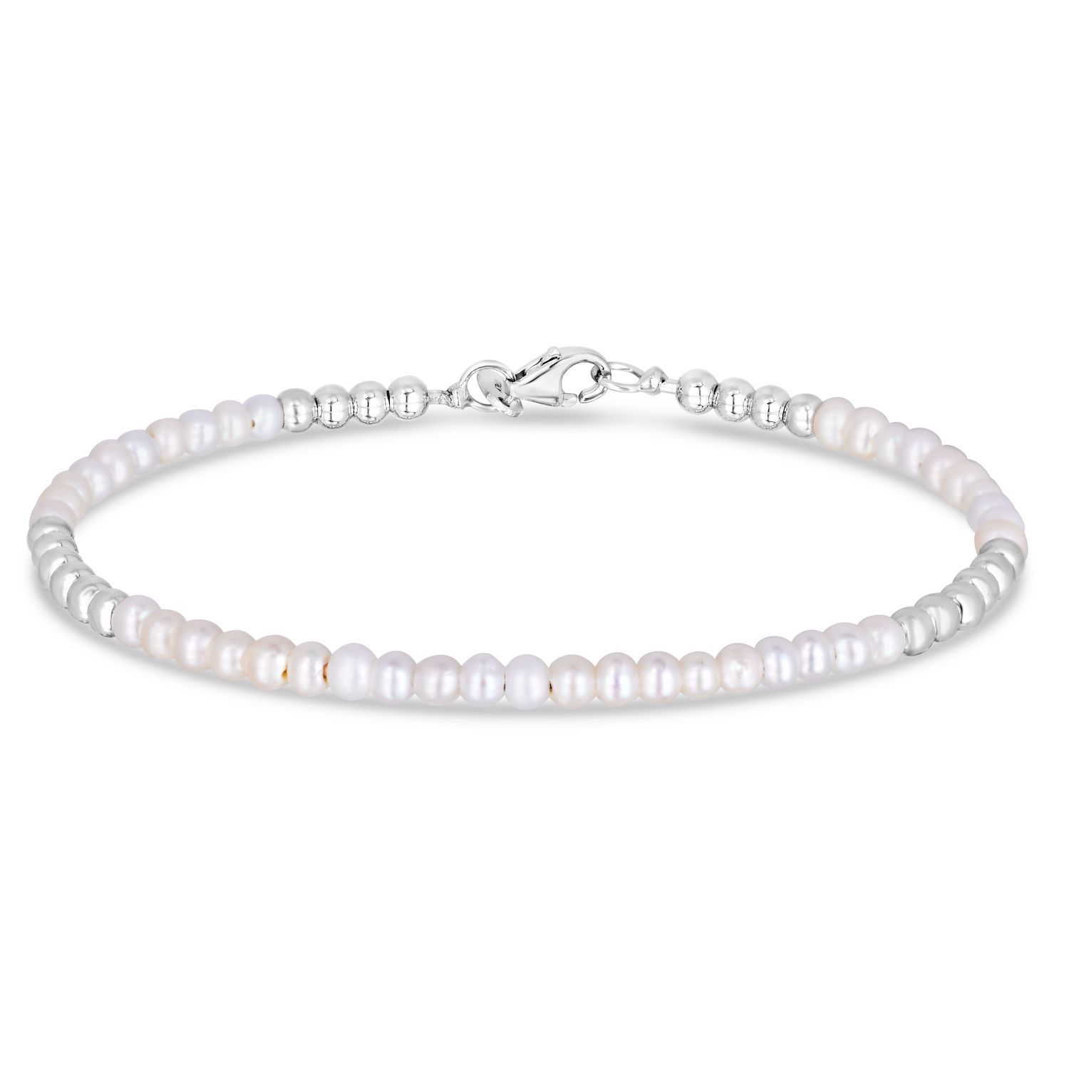 14K Gold Ball Natural Freshwater Pearl Alternating 2mm Bead Bracelet 6.5