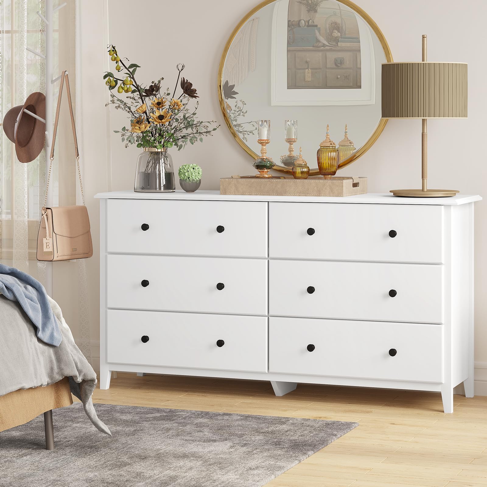 Weiplehoom 6 Drawers Dresser for Bedroom, White