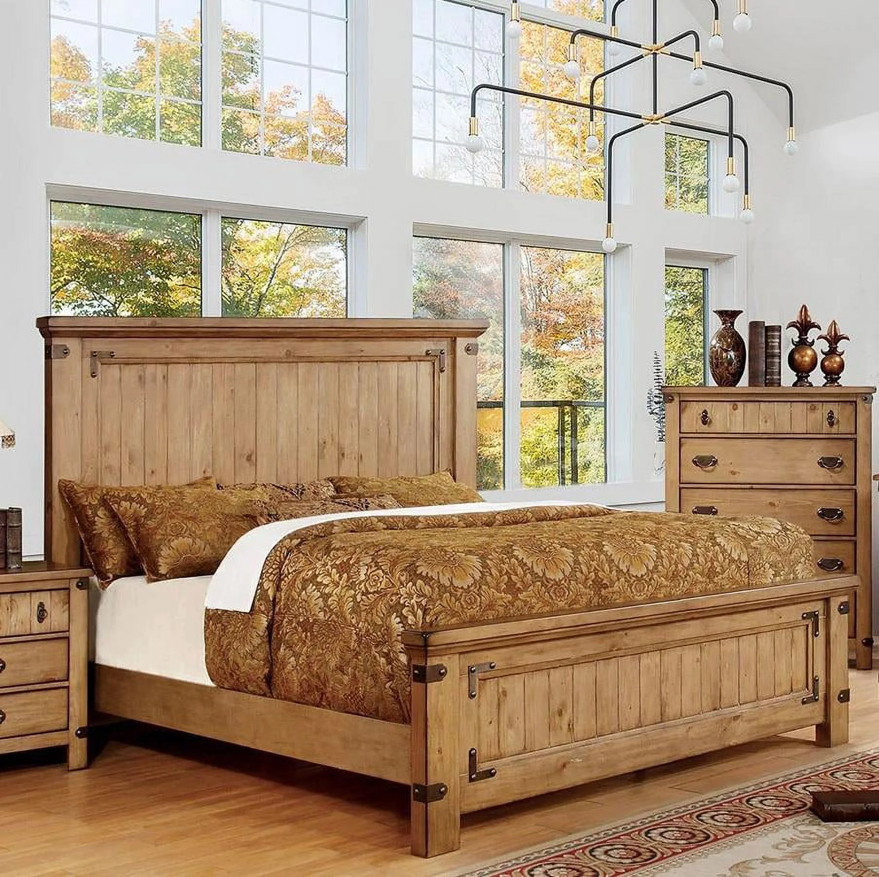 Cottage Weathered Elm Solid Wood King Bedroom Set 6pcs FOA CM7449-EK Pioneer