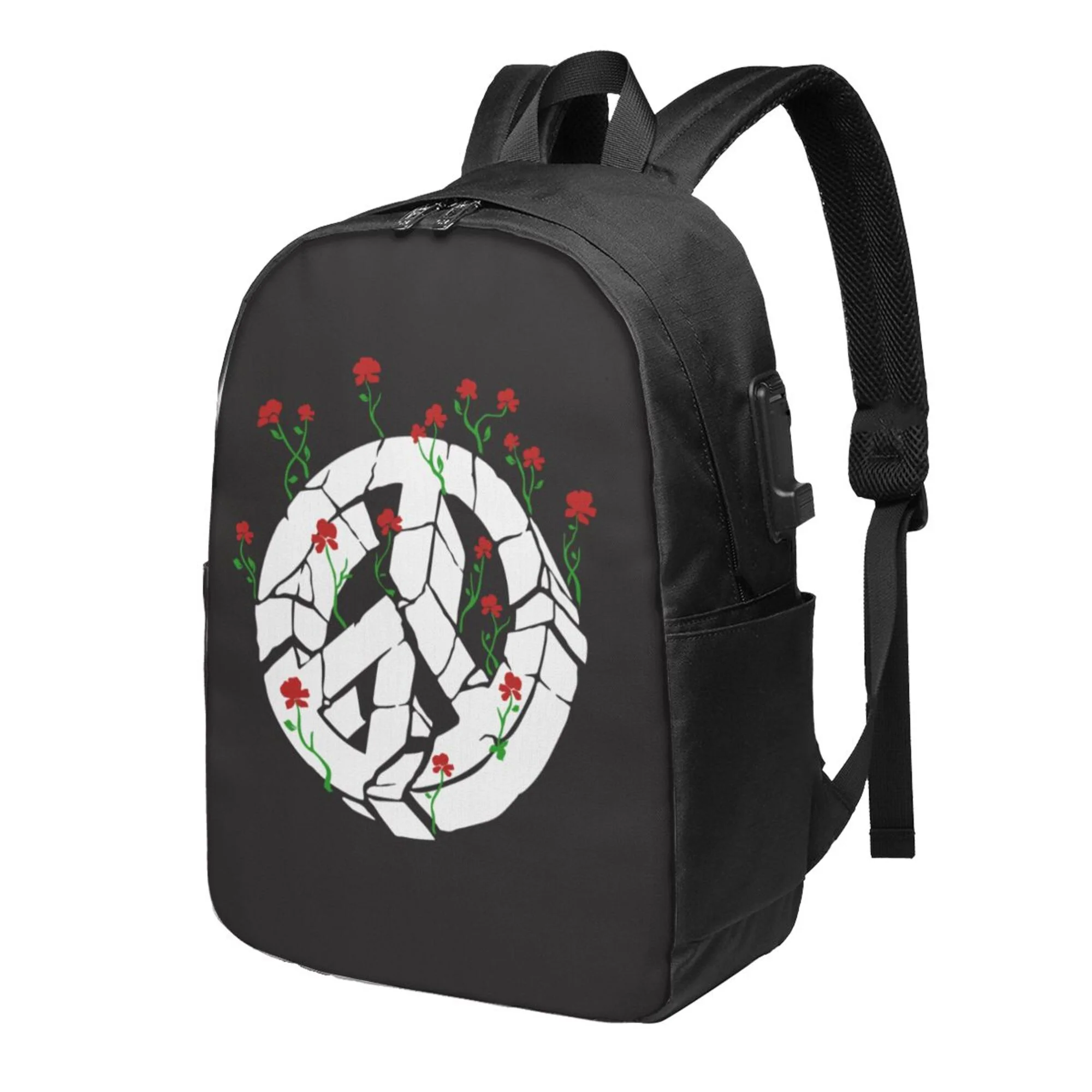 TEQUAN Travel Laptop Backpack, Roses Flowers Peace Sign Prints Outdoor Hiking Bag School Bookbag Casual Lightweight Daypack