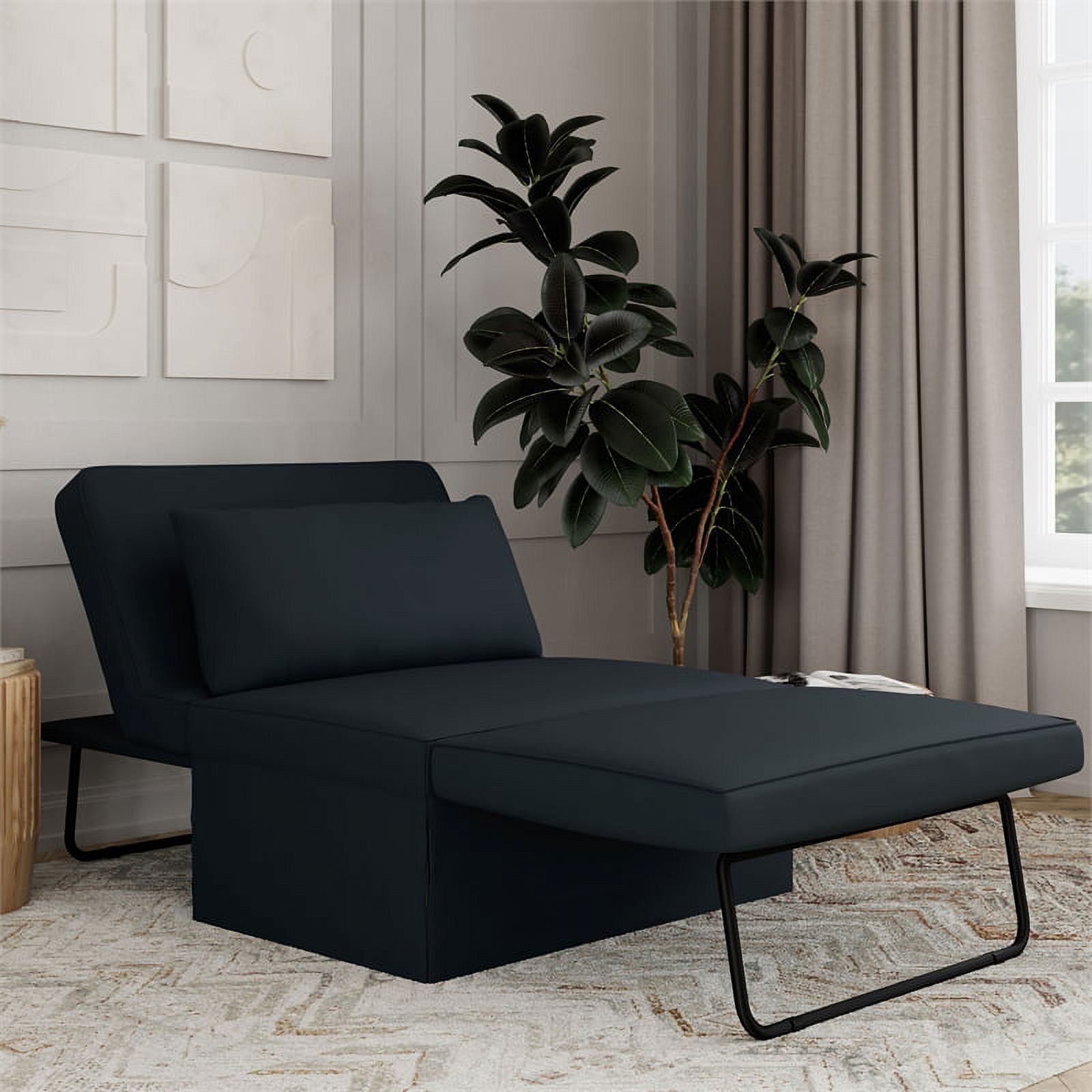 Relax A Lounger Amare Convertible Ottoman in Navy Blue Fabric Upholstery