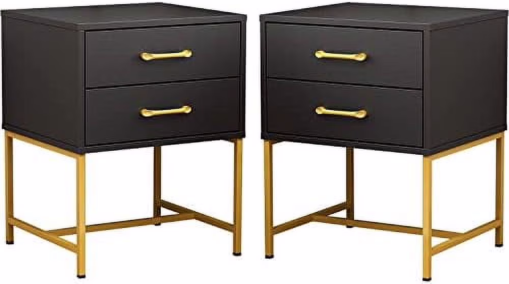 TJUNBOLIFE Nightstand  with Drawers End Table  Modern Industrial Bedside Table with Metal Frame  for Bedroom Black (17.7\u201DL x 15.7\u201DW x 22.8\u201DH)