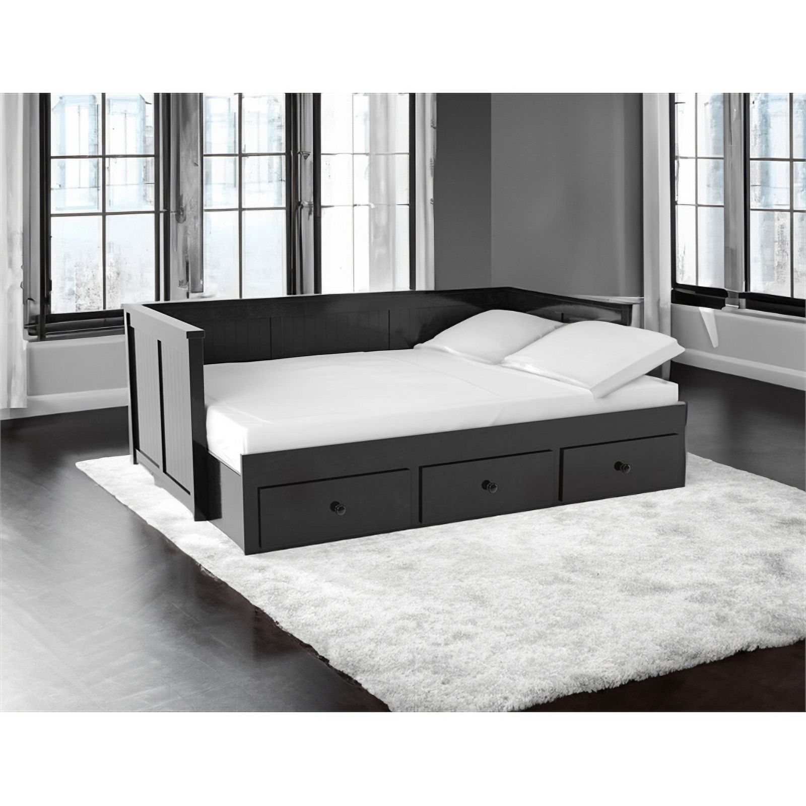 Bowery Hill Farmhouse Solid Wood Full Daybed with Drawers in Black