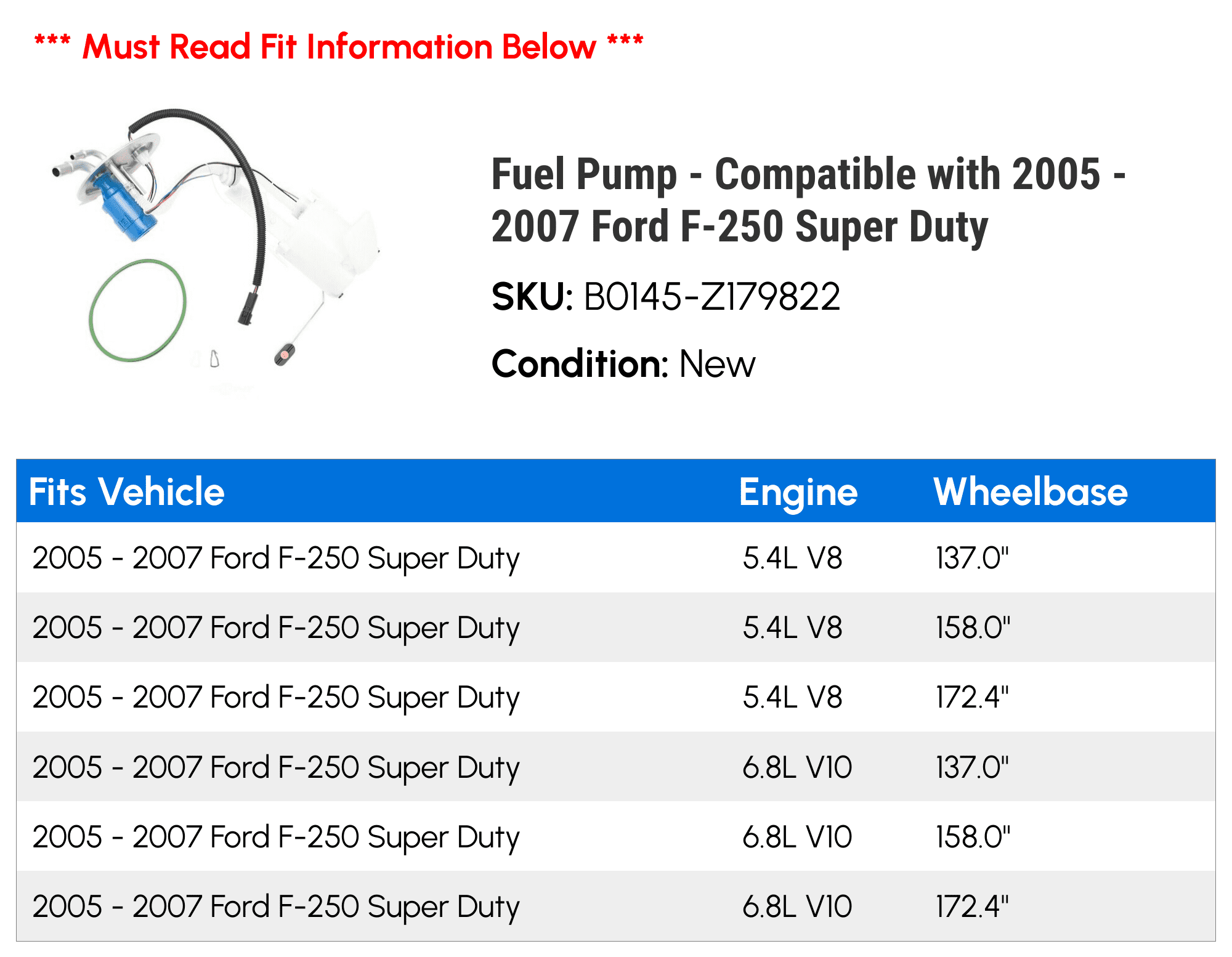 Fuel Pump - Compatible with 2005 - 2007 Ford F-250 Super Duty 2006
