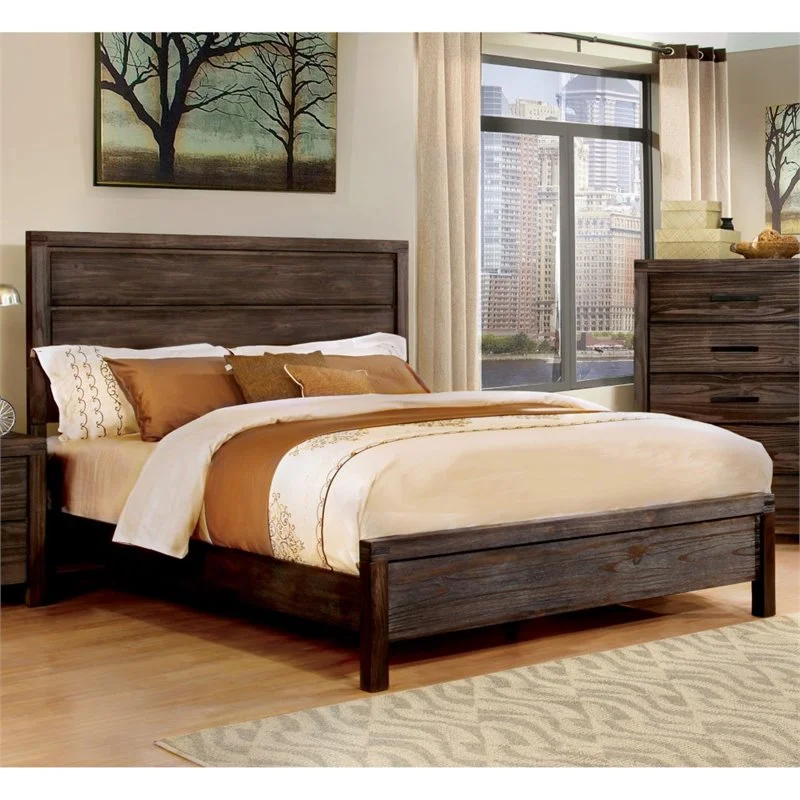 Furniture of America Krentin Wood Full Panel Bed in Wire-Brushed Brown