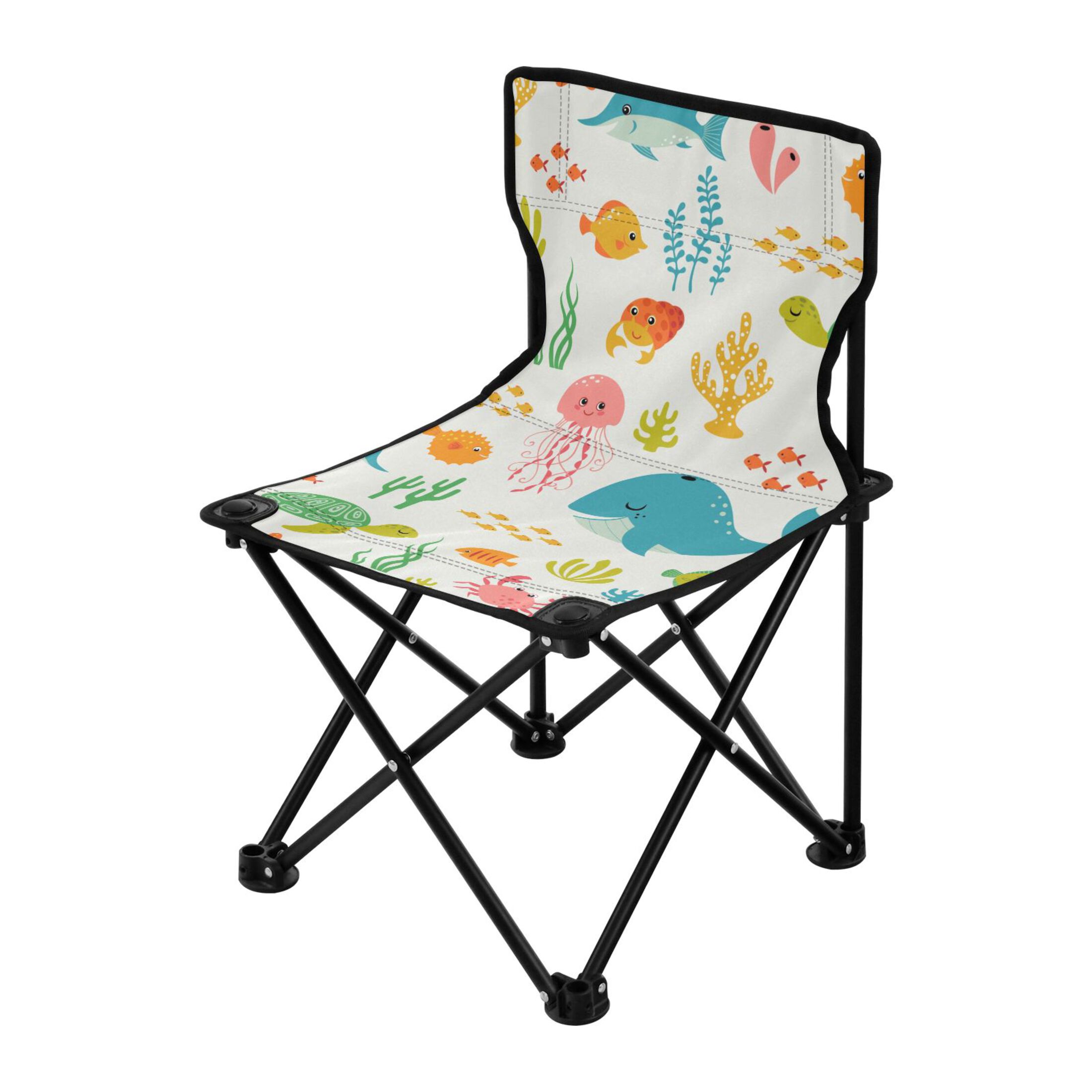 Cute Whales Fishes Cartoon Portable Camping Chair Outdoor Folding Beach Chair Fishing Chair Lawn Chair with Carry Bag Support to 220LBS
