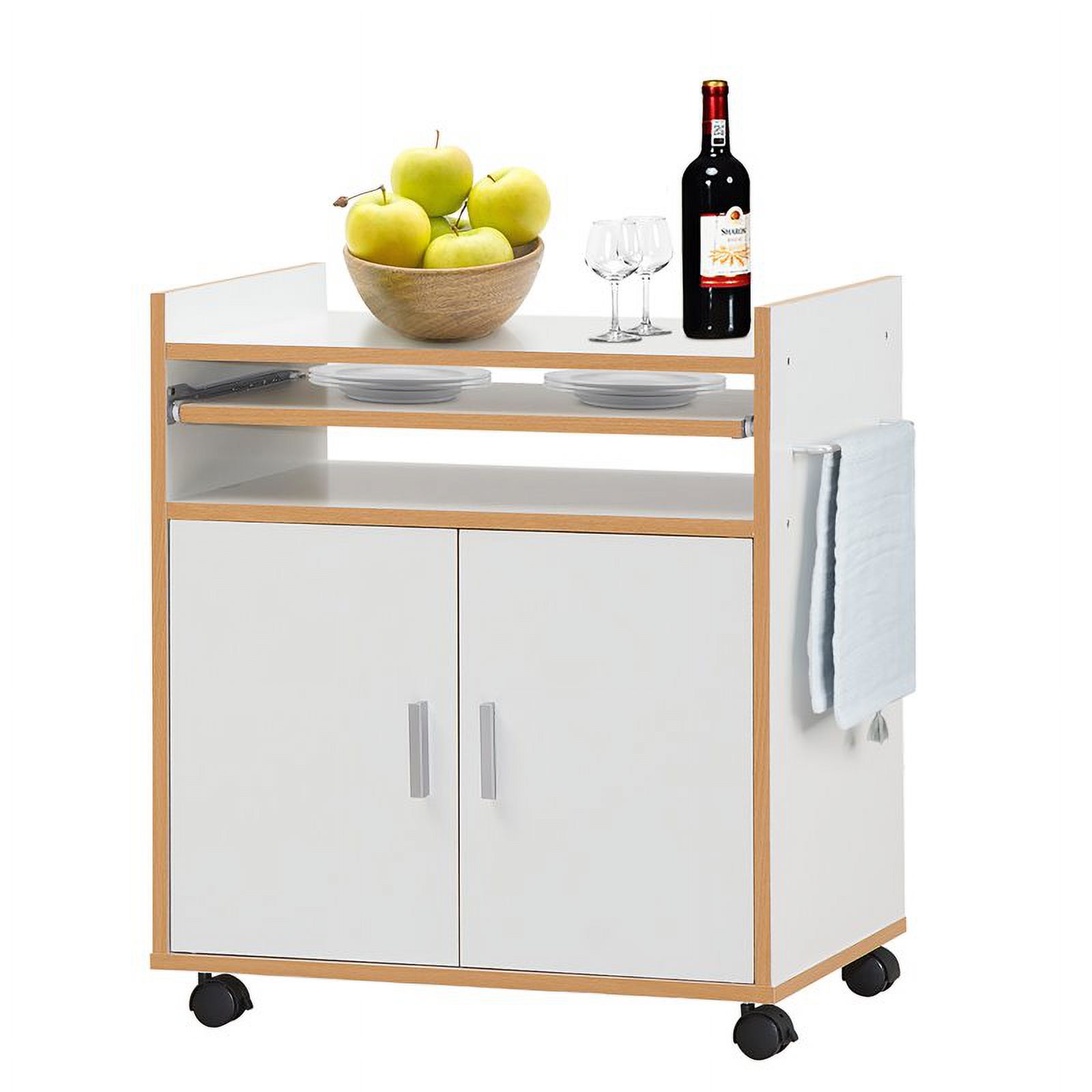 Pemberly Row Wood Kitchen Trolley Microwave Cart with Removable Shelf in White