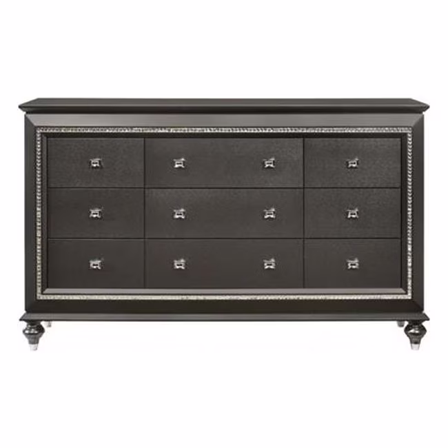 39 x 66 x 18 in. Metallic Gray Solid Manufactured Wood Nine Drawers Triple Dresser