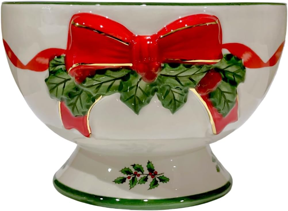 Spode Christmas Tree Ribbon Nut Bowl, 6 Inch Serving Bowl for Candies, Nuts, or Desserts  Decorative Bowl for Christmas and Holiday Season