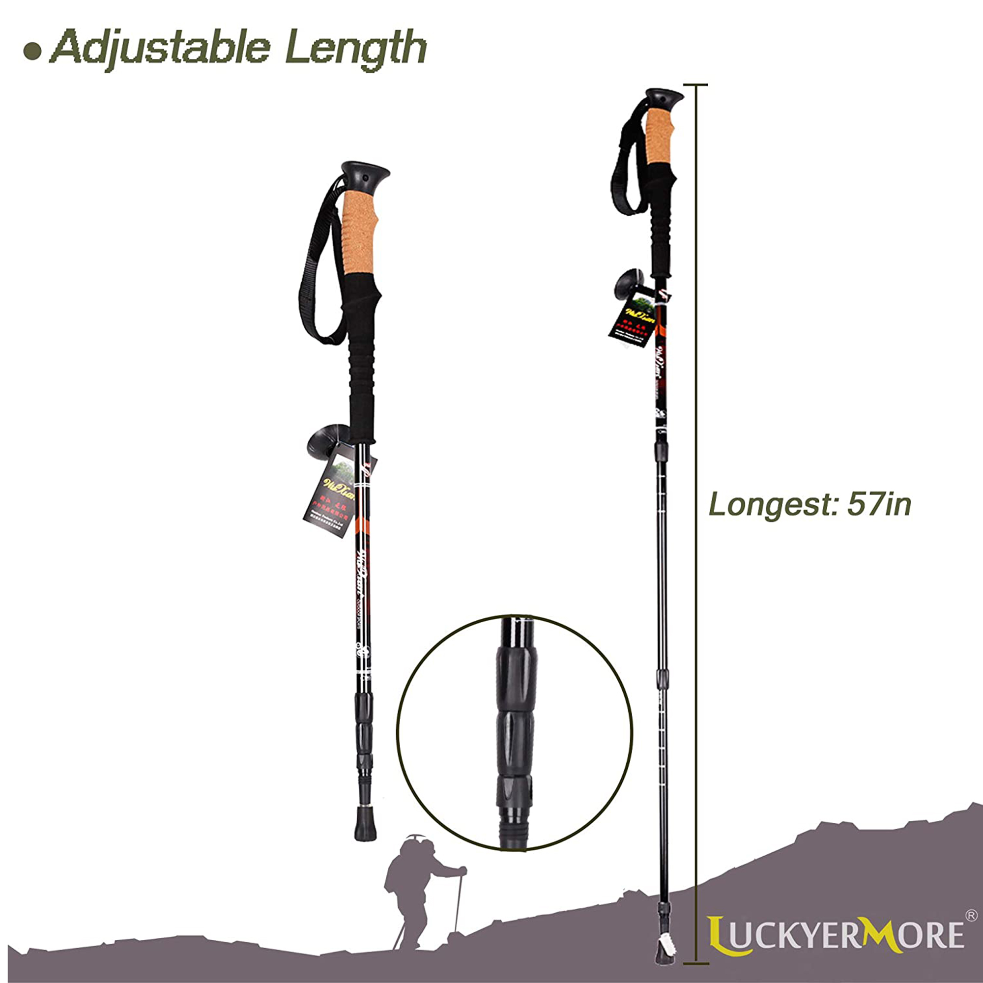 KARMAS PRODUCT 2 Pack Trekking Poles Collapsible Climbing Stick,Black