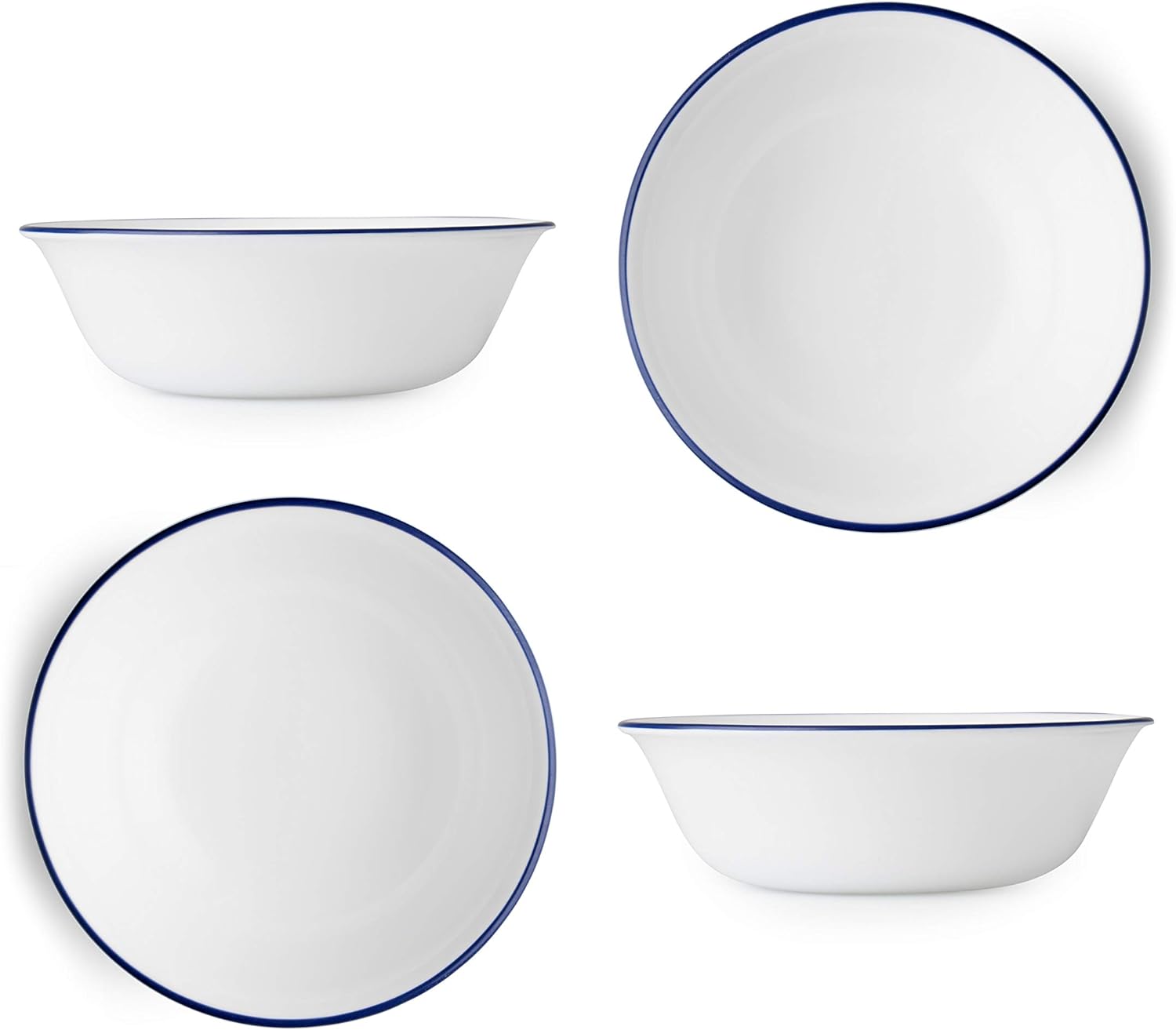 Livingware Lia 18 Ounce Soup/Cereal Bowl - White With Cobalt Blue (Set Of 4)