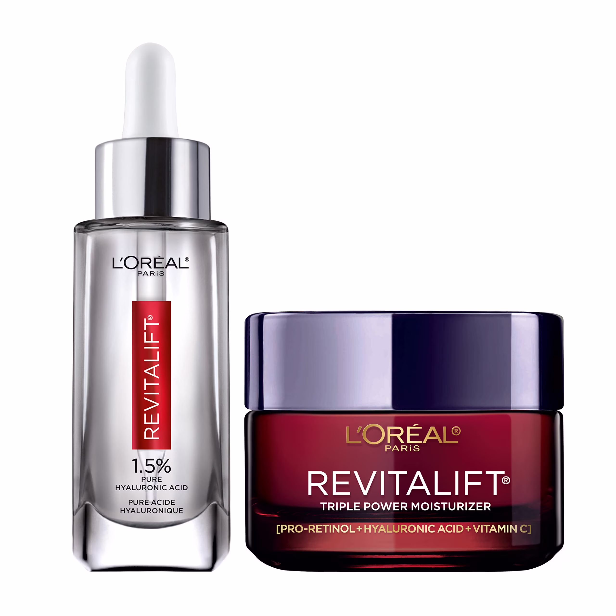 L’Oréal Paris Revitalift 1.5% Pure Hyaluronic Acid Face Serum + Triple Power Anti-Aging Face Moisturizer, 1 Kit