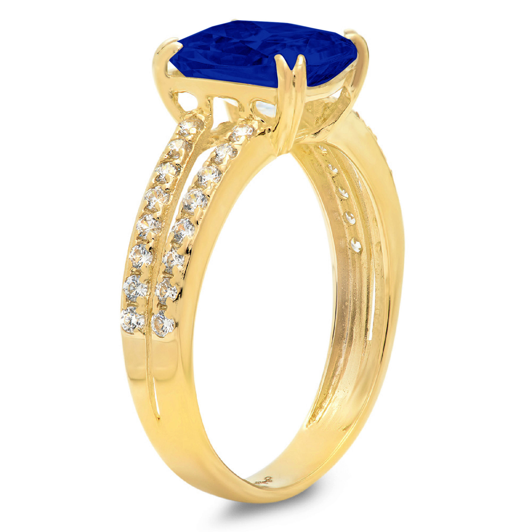 3.96ct cushion cut simulated blue sapphire 14k yellow gold anniversary engagement ring size 10.5