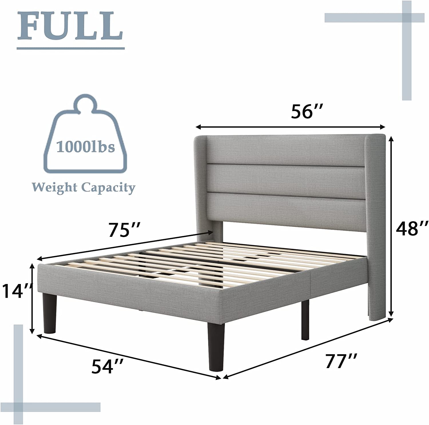 Popular Full Size Upholstered Platform Bed Frame with Wingback Headboard  Minimalist Mattress Foundation with Wooden Slats Support  Noise Free  No Box Spring Needed  Easy Assembly