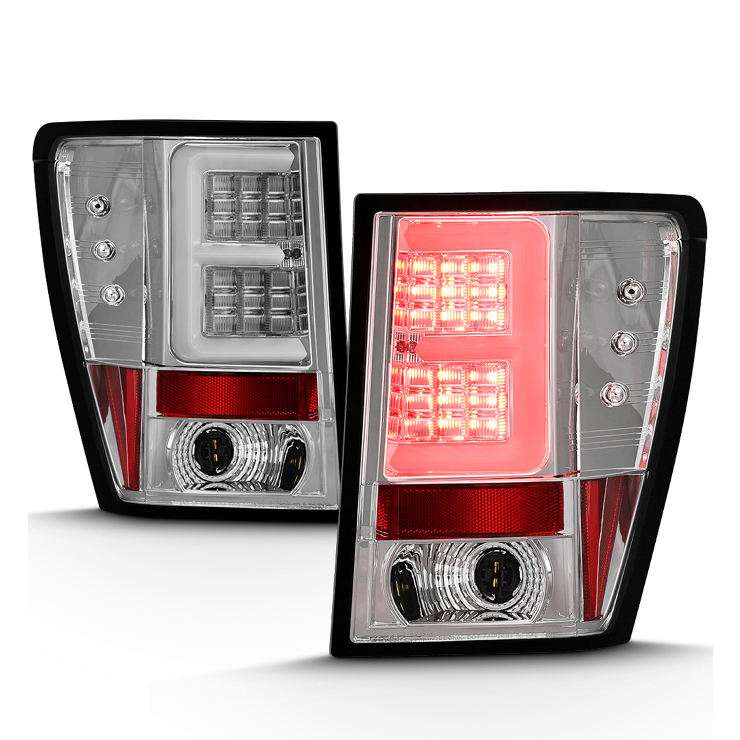 AKKON - Fits 2005 2006 Jeep Grand Cherokee 4Door [E-Tube Bar] LED Chrome Tail Lights Brake Lamp Pair Left Driver+Right Passenger