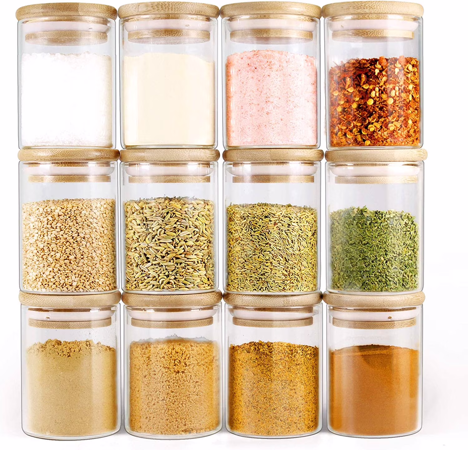 Glass Jars with Bamboo Lids EcoEvo, Glass Spice Jars Set, Glass Food Jars and Canisters Sets, Spice Glass Jars Bottles, Small Food Storage Jars for Spice, herbs, 6oz