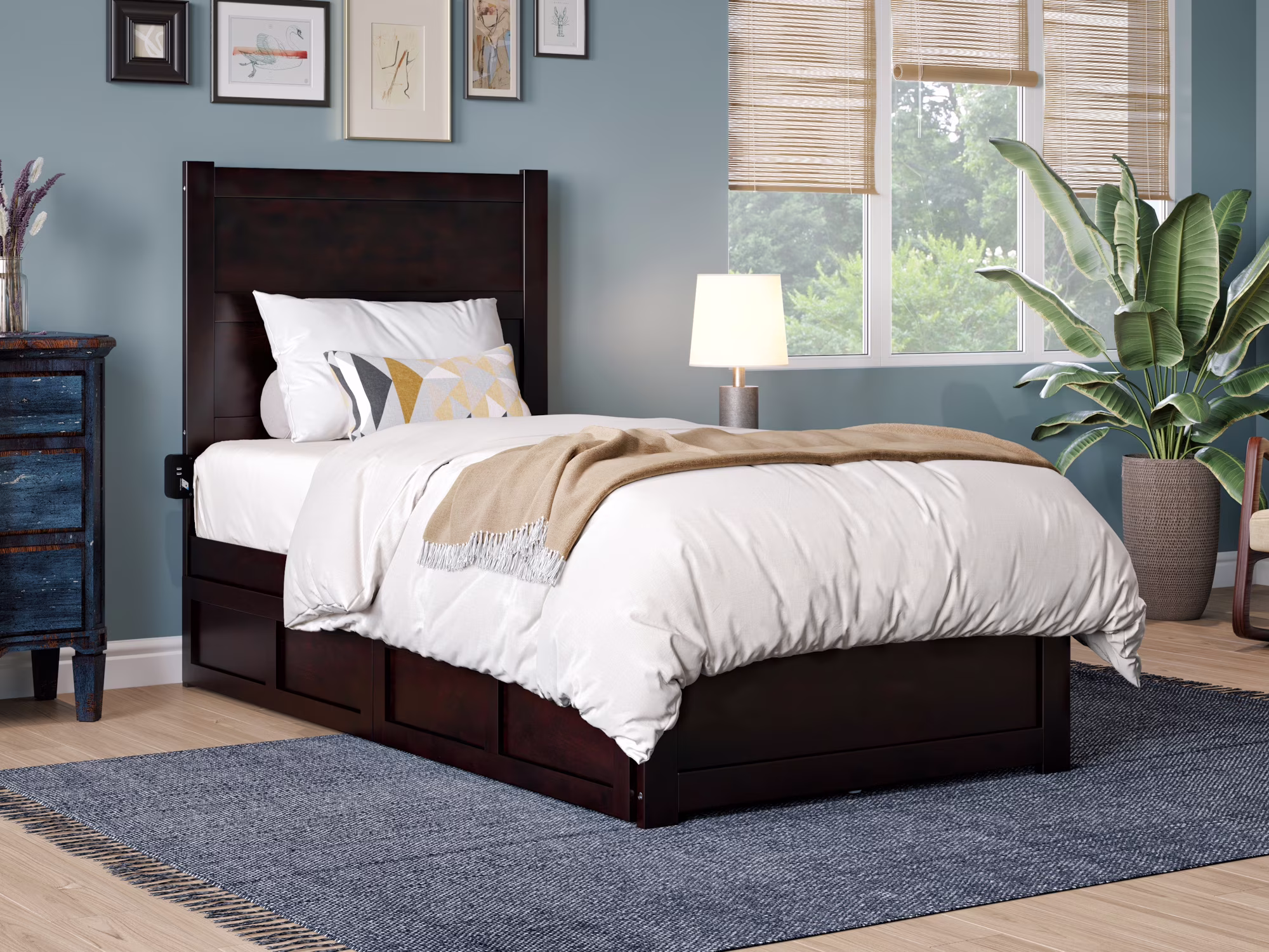 AFI NoHo Twin Wood Platform Bed with Headboard Footboard & 2 Storage Drawers, Espresso