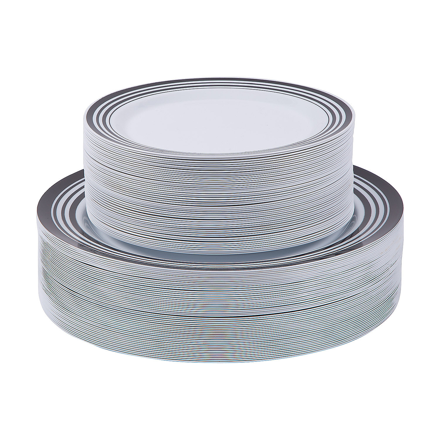 Bulk Premium White Plastic Plates with Black & White Trim, Party Supplies, Wedding, 100 Pieces