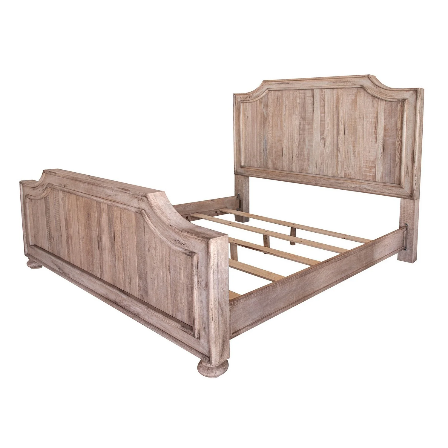 Benjara Genie King Size Bed, Curved Style Headboard and Footboard, Brown Mango Wood
