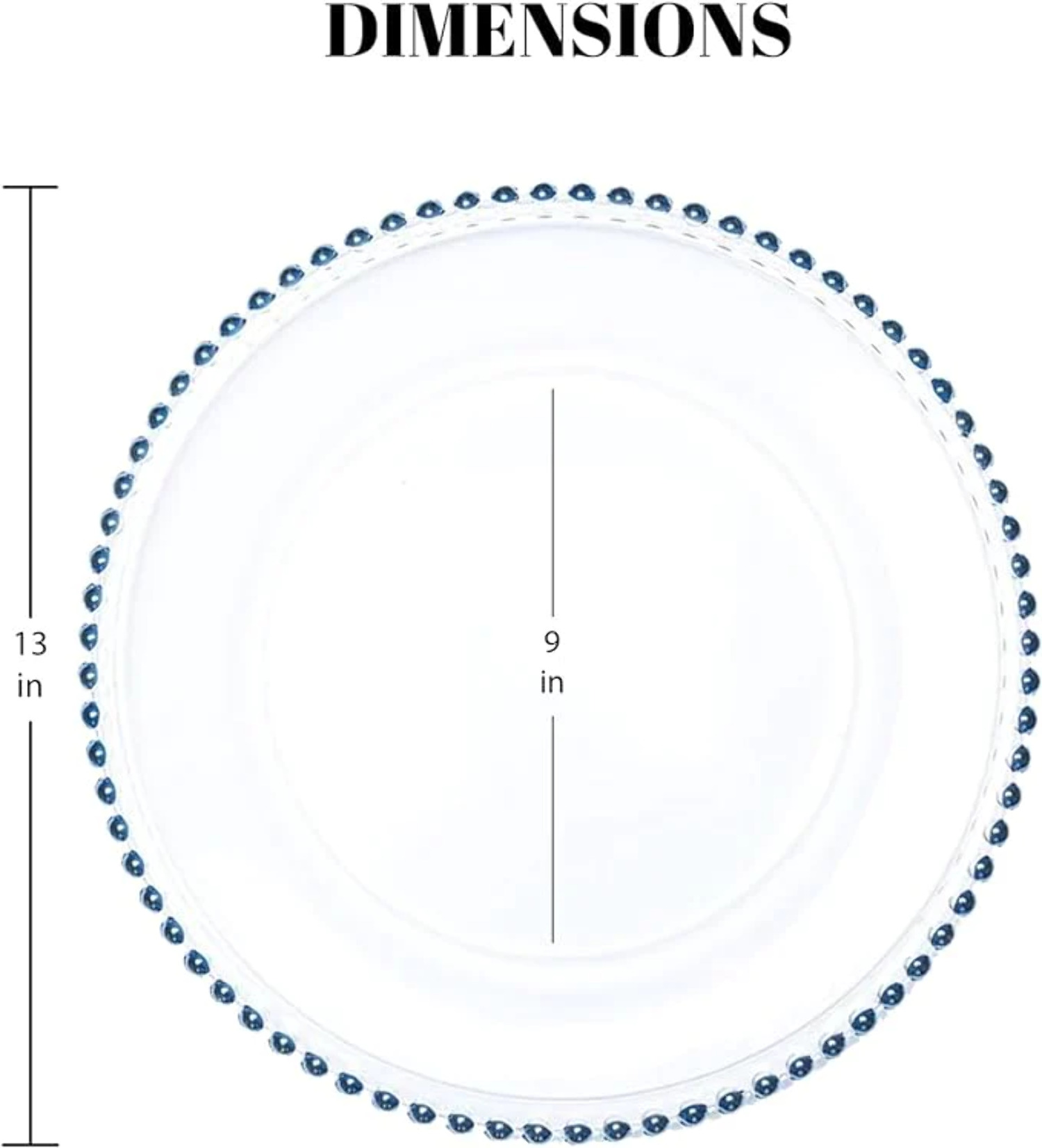 8 Pack | Blue Beaded Clear Glass Charger Plates