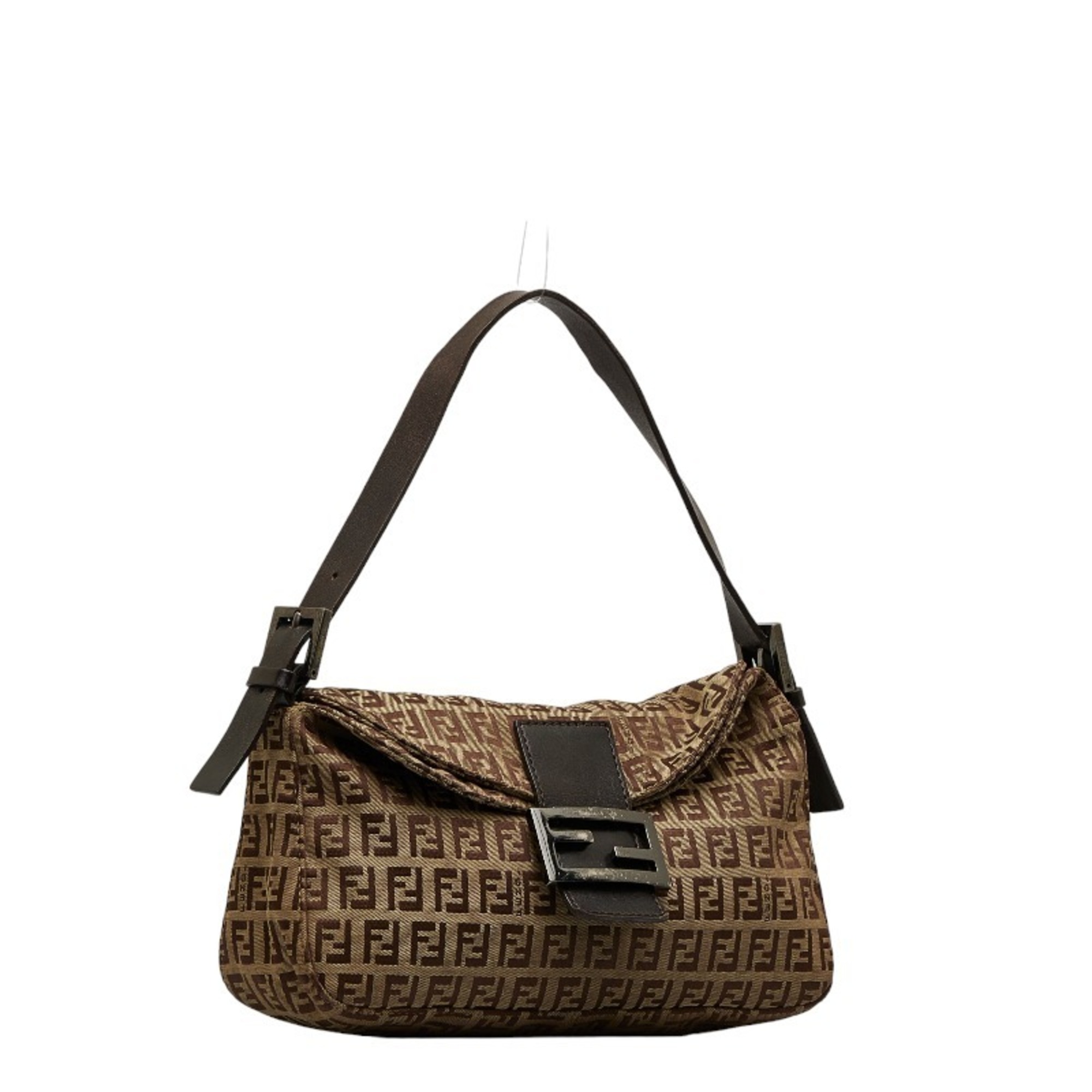 Pre-Owned FENDI Zucchino Mamma Bucket Shoulder Bag 8BR003 Brown Canvas Leather Women's (Fair)