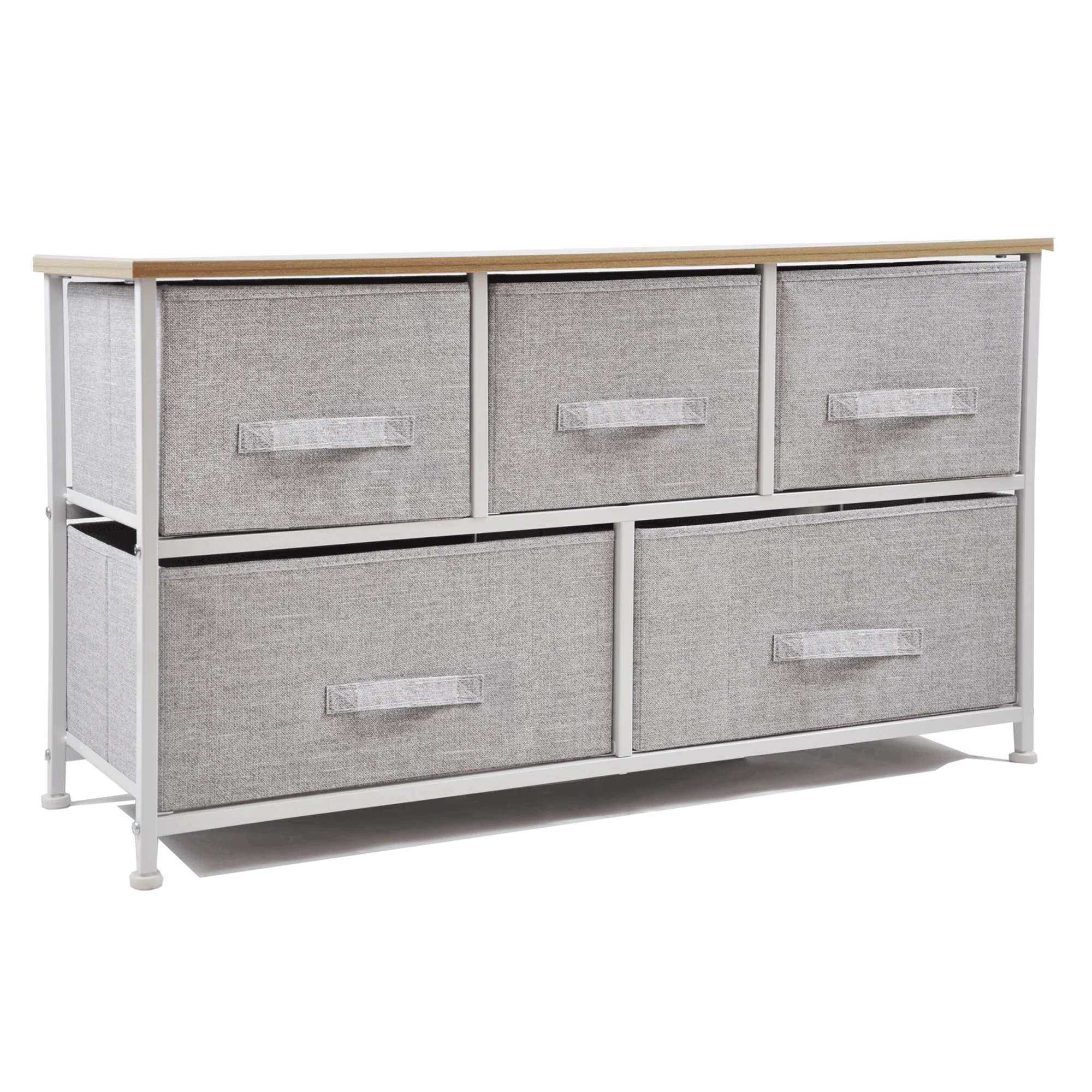 Bigroof Dresser for Bedroom, Chest of Drawers Closet Storage Dressers Bedroom Funiture Fabric Drawers for Clothing Steel Frame  (Light Grey-5 Drawers)