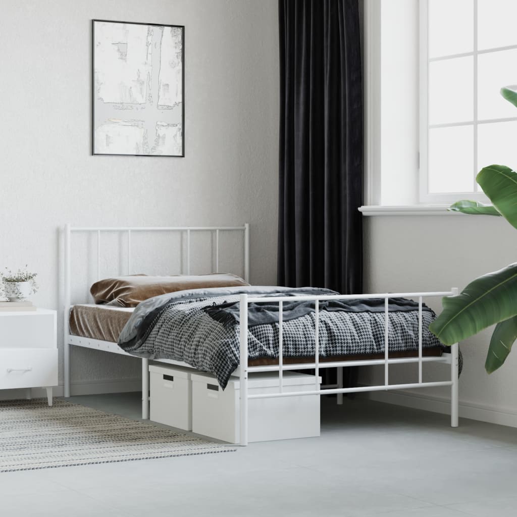 Anself Metal Bed Frame with Headboard and Footboard White 39.4