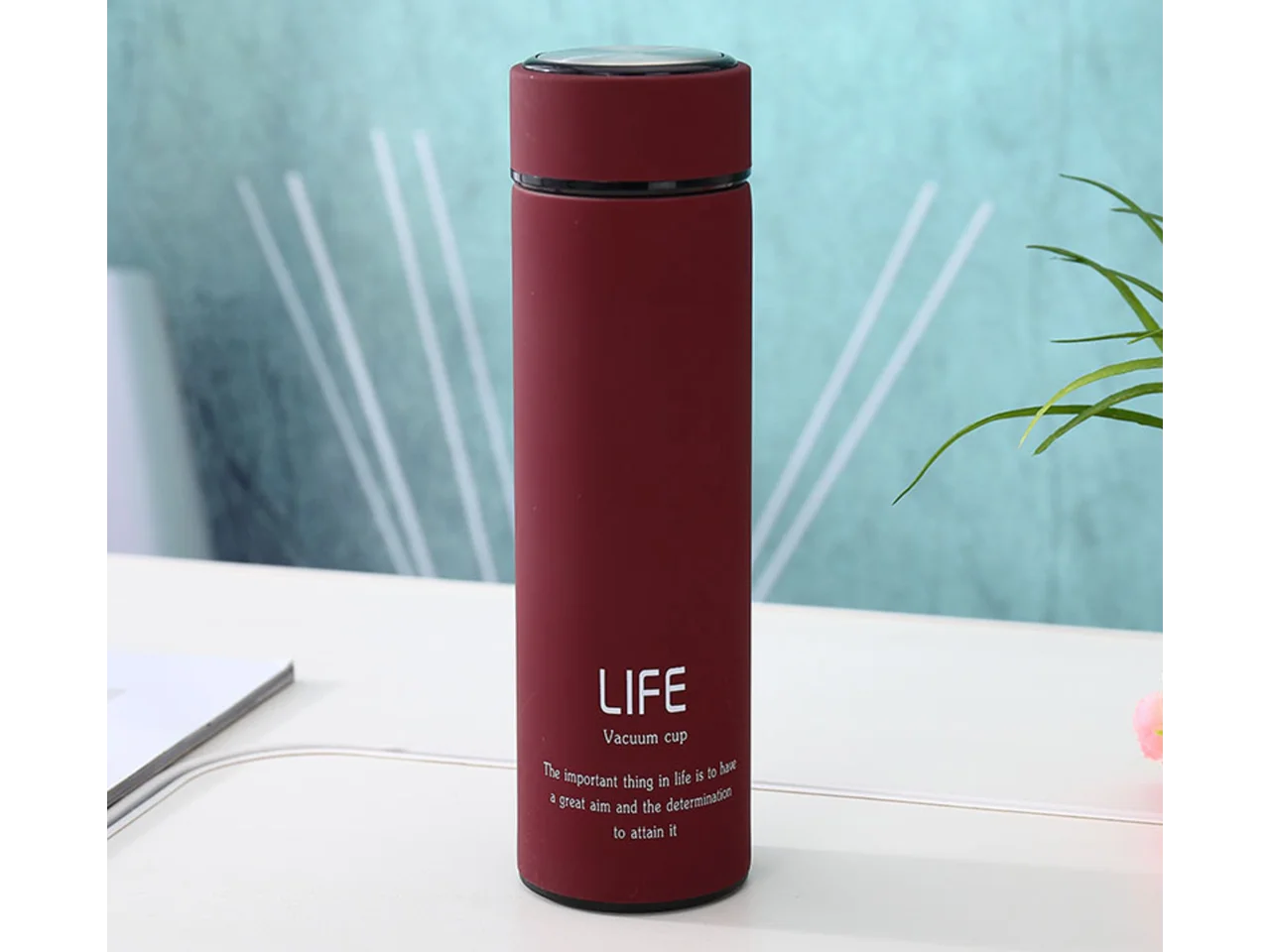 LIFE Vacuum Insulated Stainless Steel Water Bottle Double Walled Thermos with Lanyard Frosted Matte Flask(Gold)