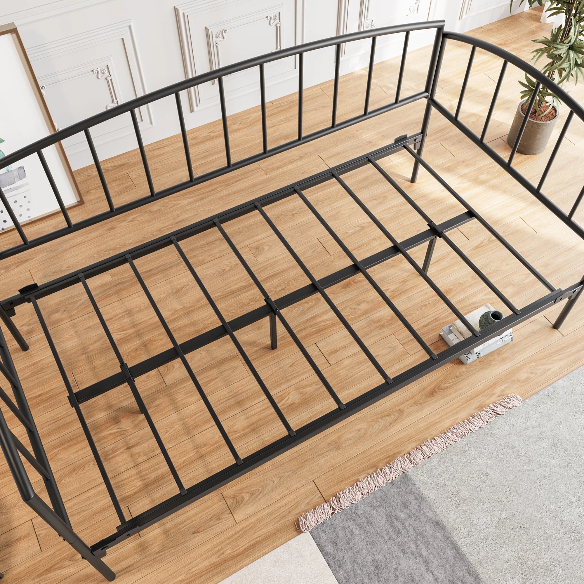 alemior Metal Daybed Frame Twin Size Heavy Duty Metal Slats Sofa Bed Platform Mattress Foundation Black