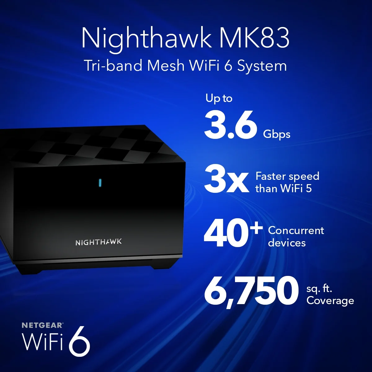 NETGEAR - Nighthawk AX3600 Mesh WiFi 6 System with Router + 2 Satellite Extenders, 3.6Gbps (MK83)